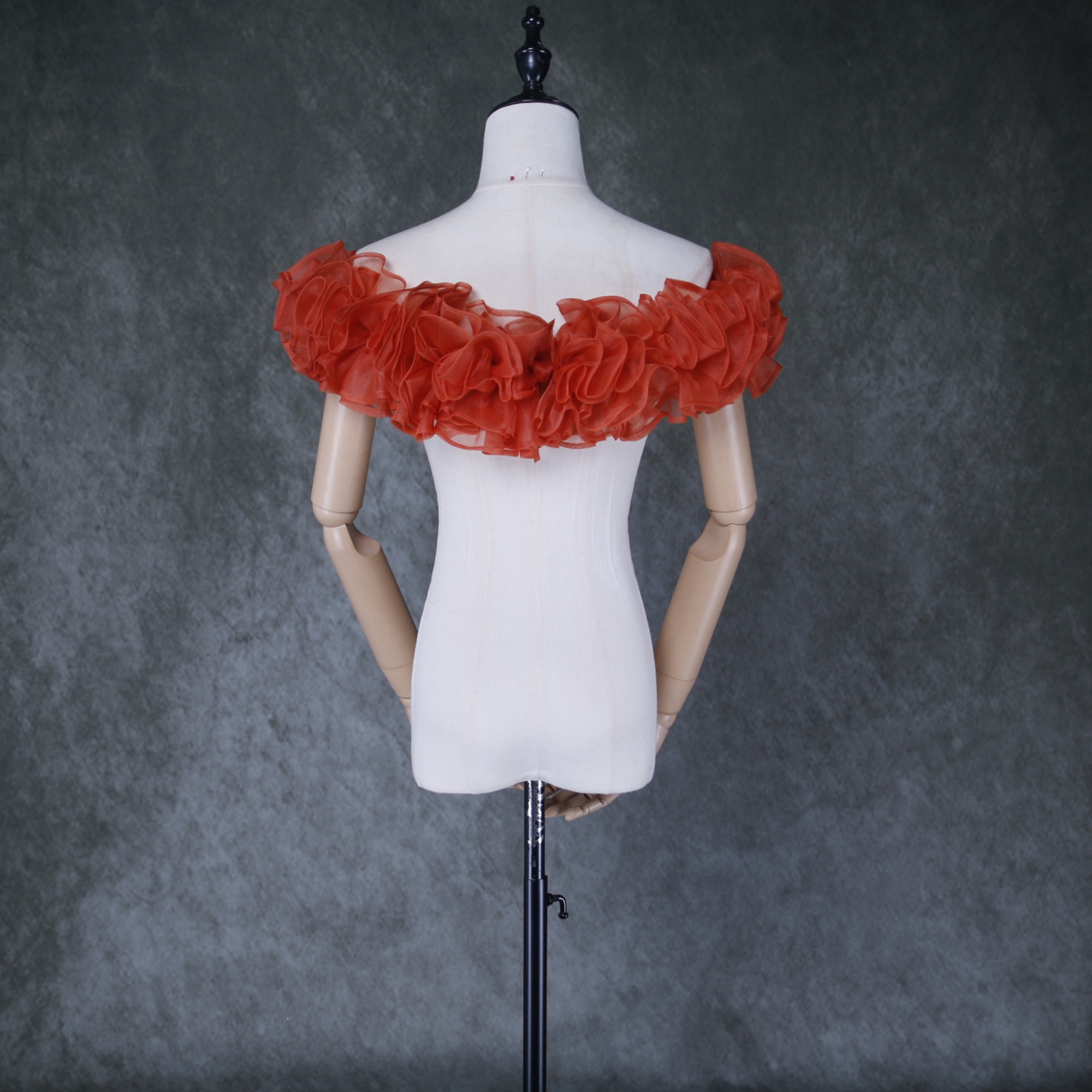 可愛い オフショルダー 取り外し テラコッタ色 ラッフルフリル 色直し 花嫁/前撮り