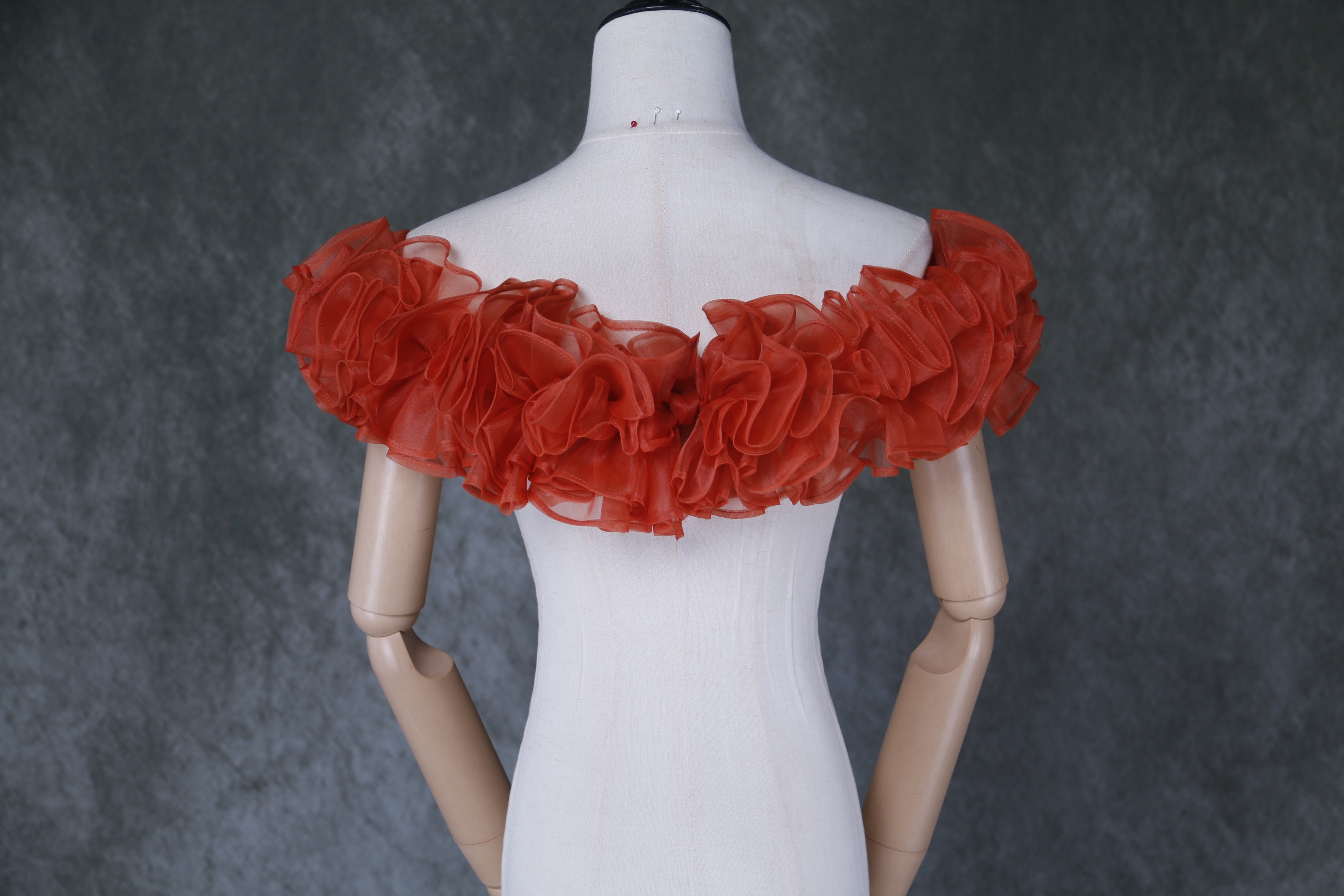 可愛い オフショルダー 取り外し テラコッタ色 ラッフルフリル 色直し 花嫁/前撮り