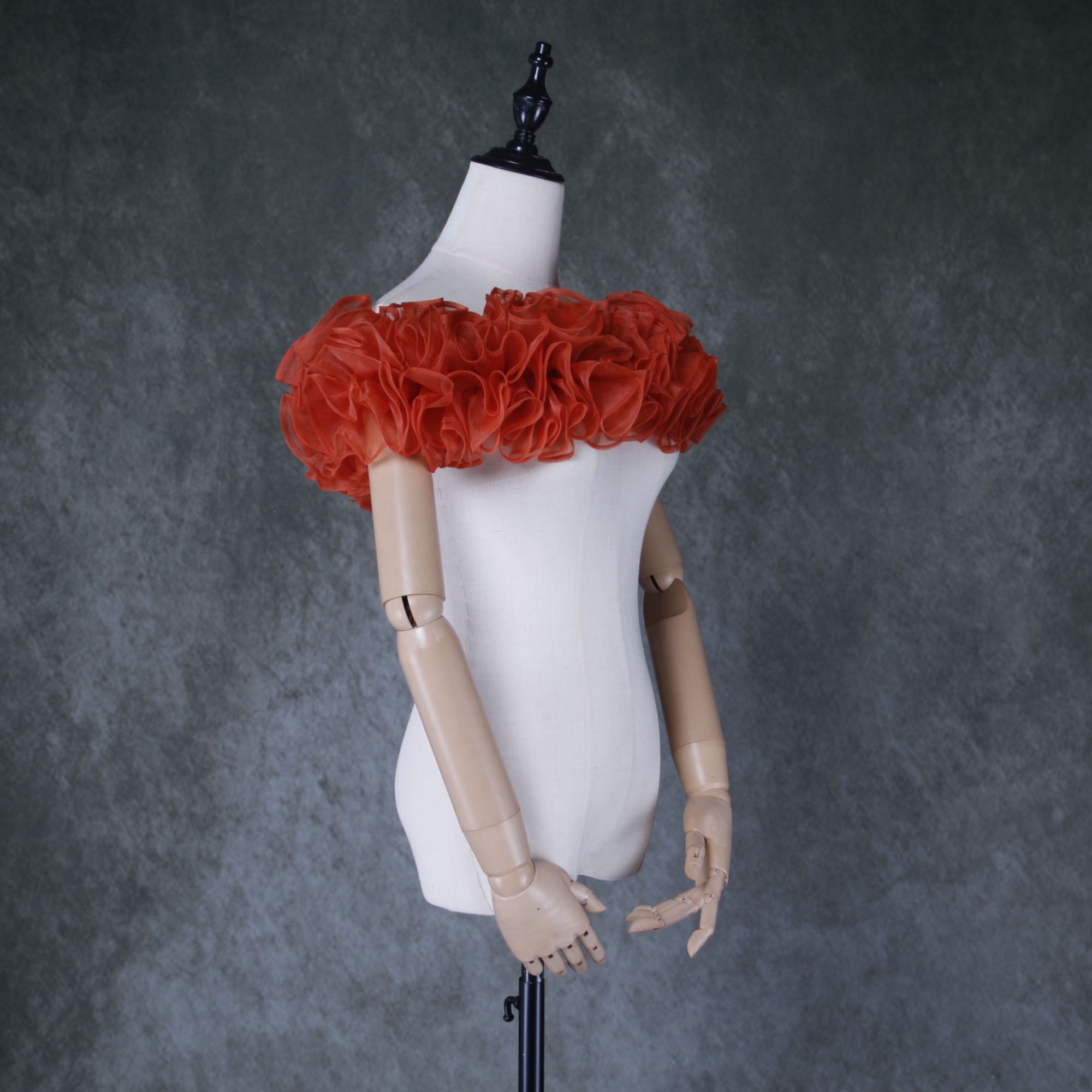 可愛い オフショルダー 取り外し テラコッタ色 ラッフルフリル 色直し 花嫁/前撮り