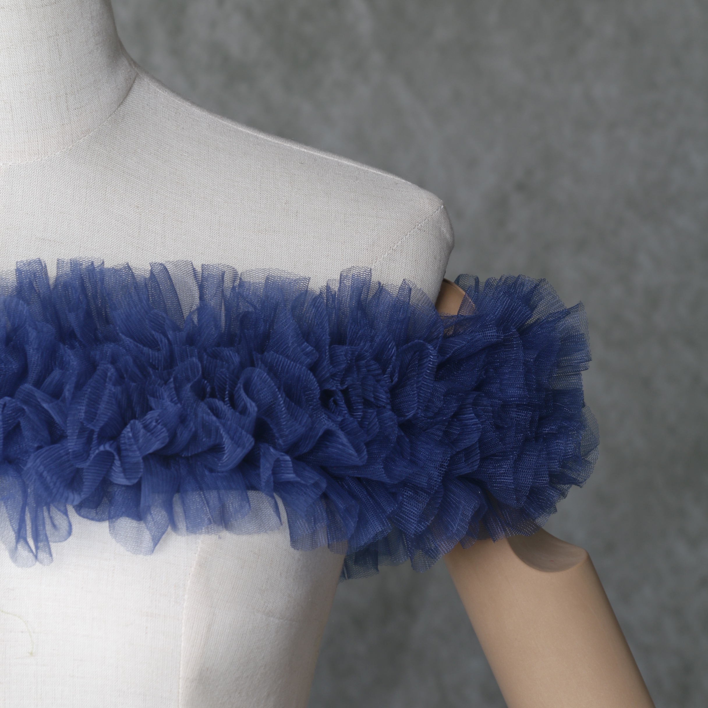 可愛い ブルー 取り外しオフショルダー ソフトチュール カラードレス