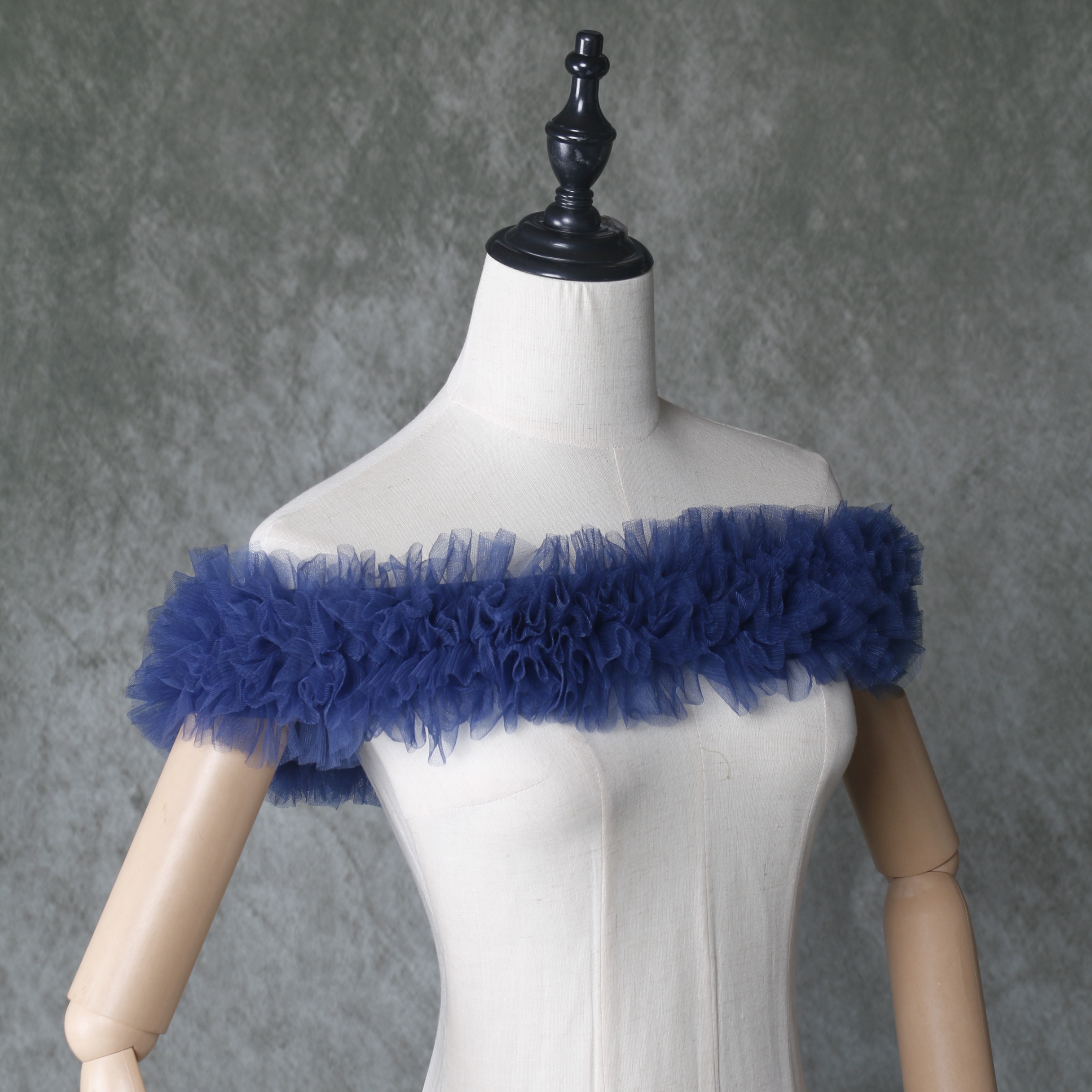 可愛い ブルー 取り外しオフショルダー ソフトチュール カラードレス