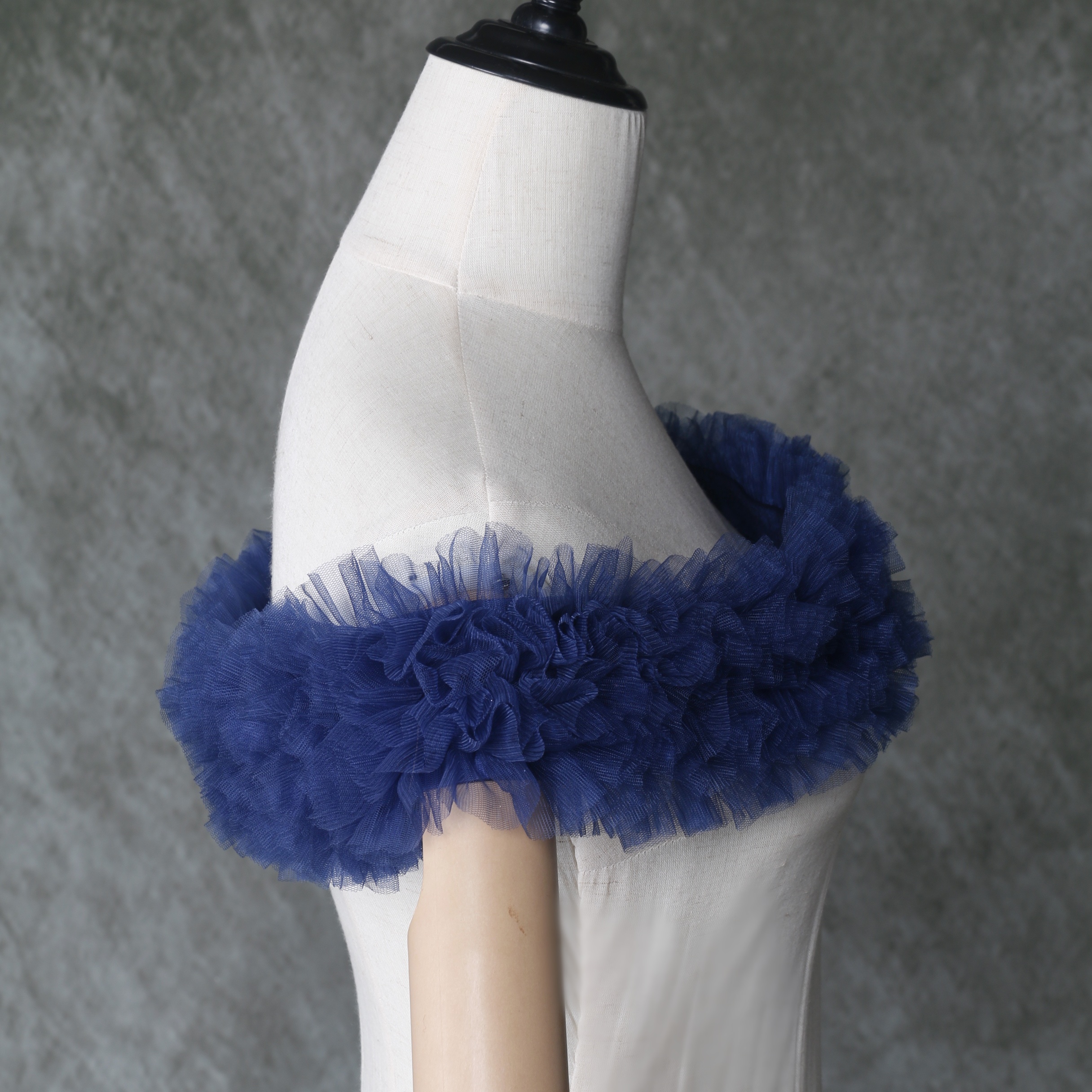 可愛い ブルー 取り外しオフショルダー ソフトチュール カラードレス