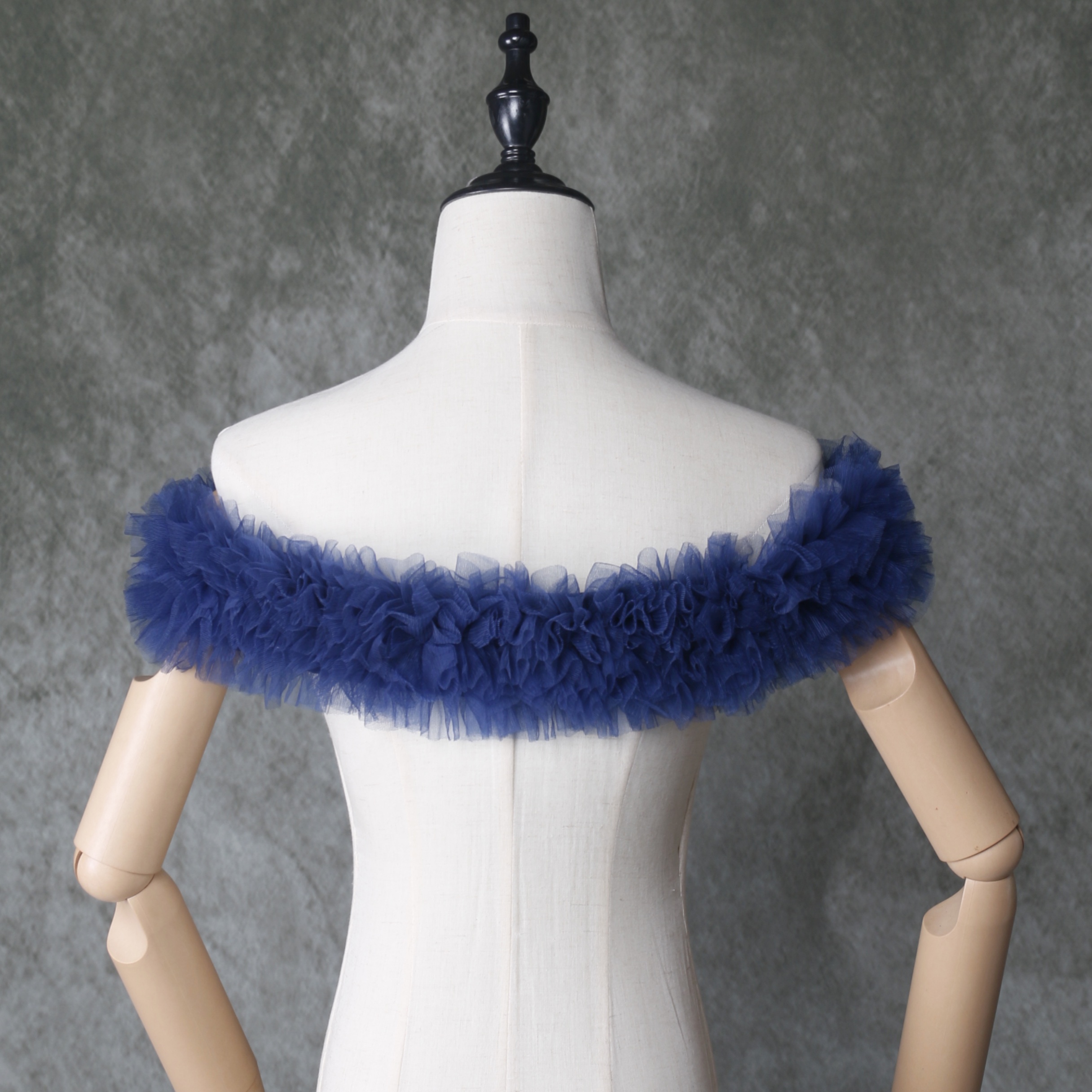 可愛い ブルー 取り外しオフショルダー ソフトチュール カラードレス