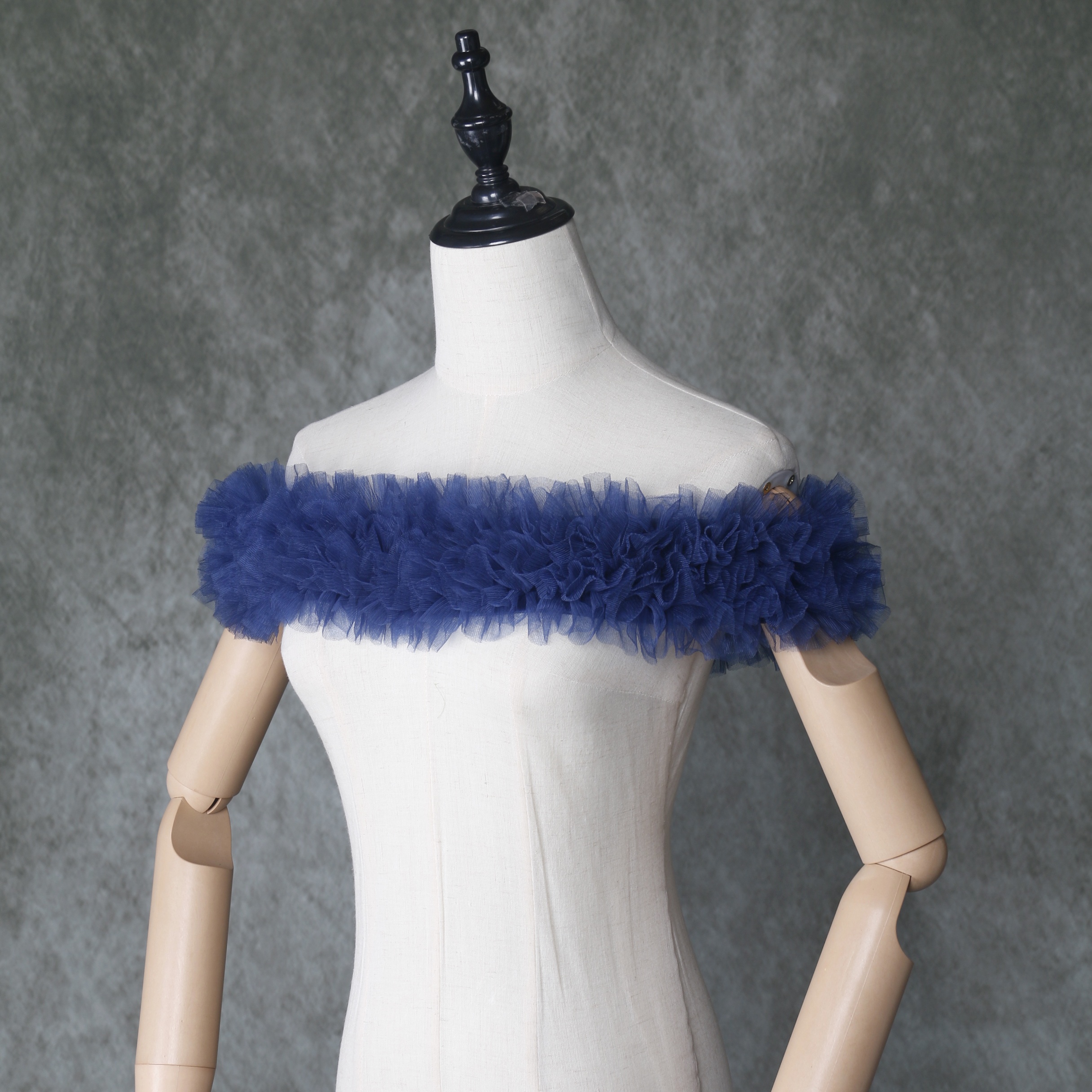 可愛い ブルー 取り外しオフショルダー ソフトチュール カラードレス