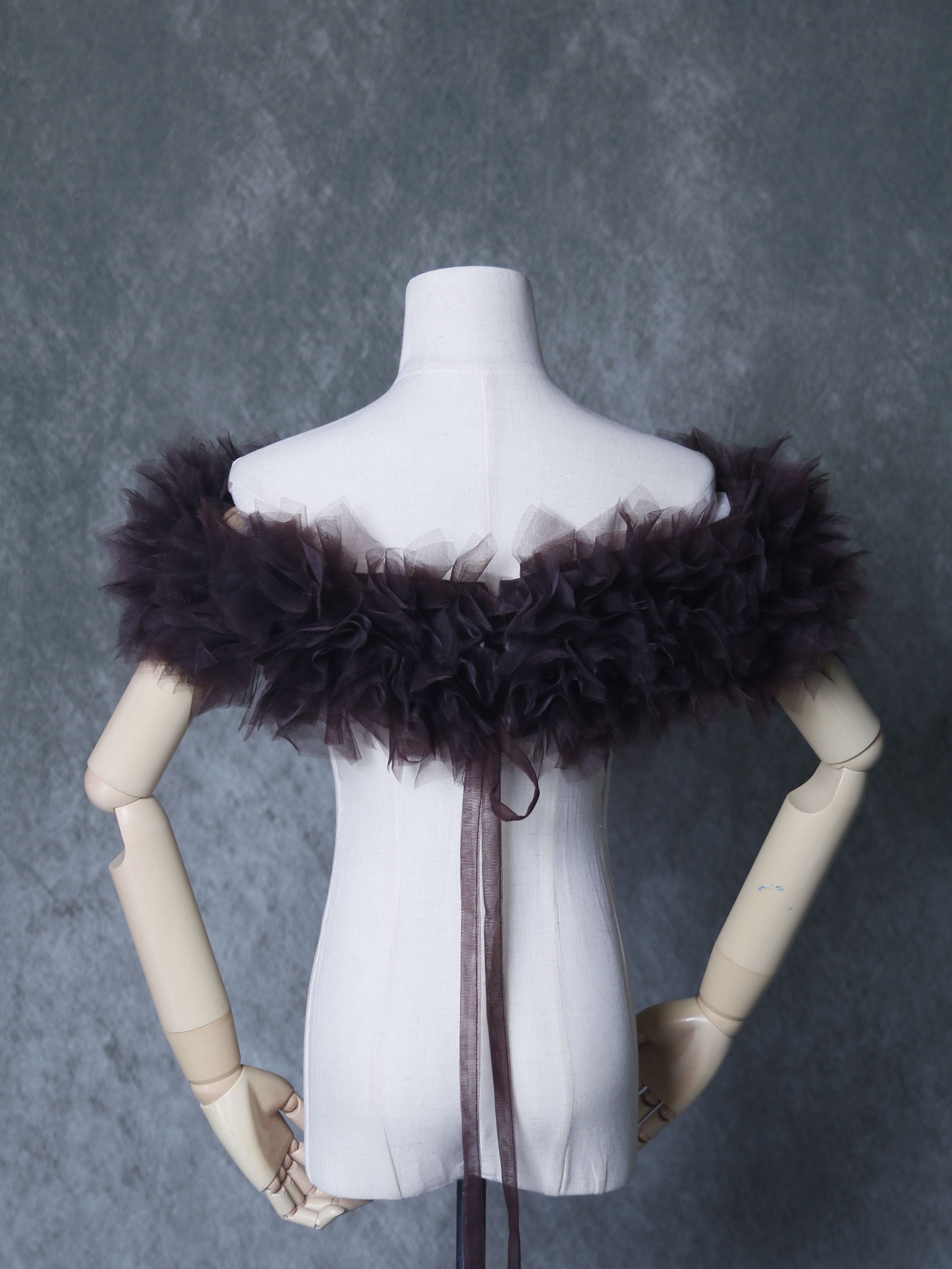 人気上昇！オフショルダー コーヒーの色 ソフトチュール 可愛い 前撮り