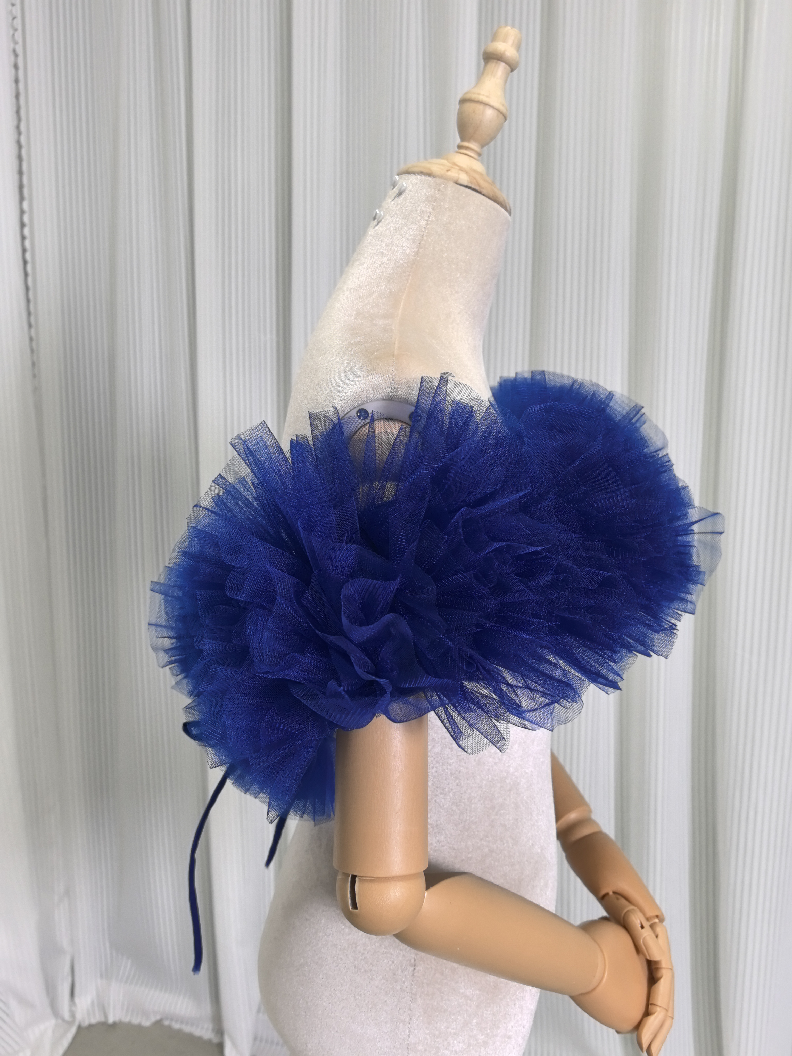 取り外しオフショルダー ネイビー ソフトチュール 編み上げ お色直し