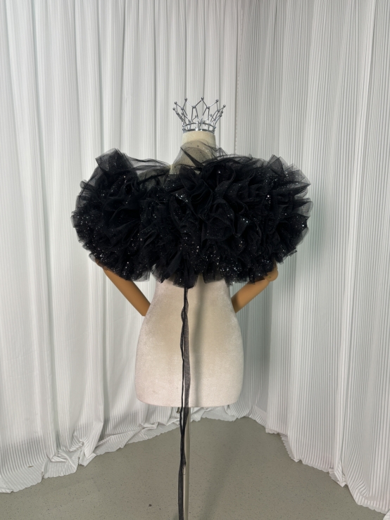 ブラック オフショルダー キラキラグリッターチュール ふっくら柔らかなバックリボン 披露宴/結婚式