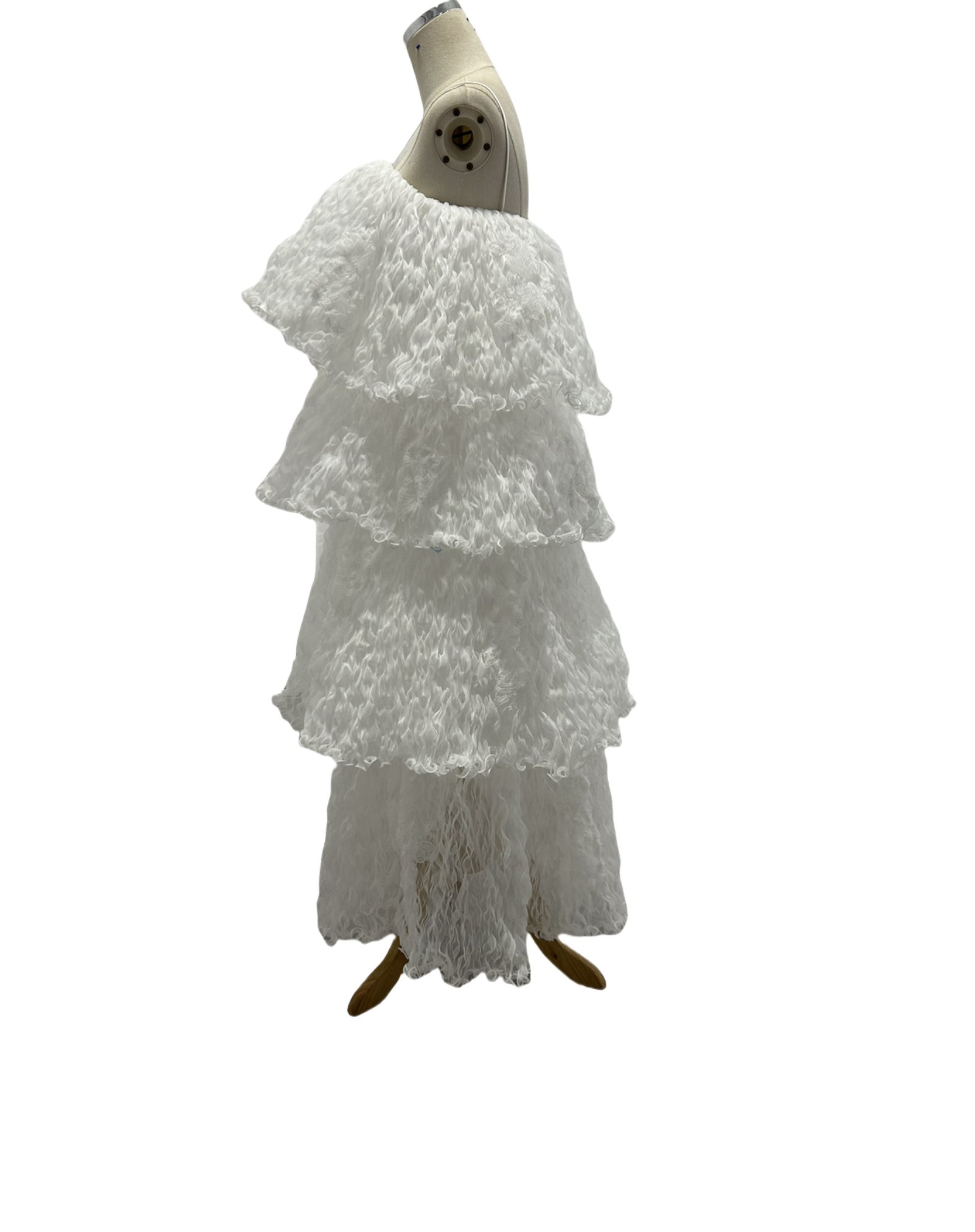 ウェディングドレス 柔らかく重ねたチュールスカート 流れる透け花レース キャミソール ロング オフホワイト 花嫁