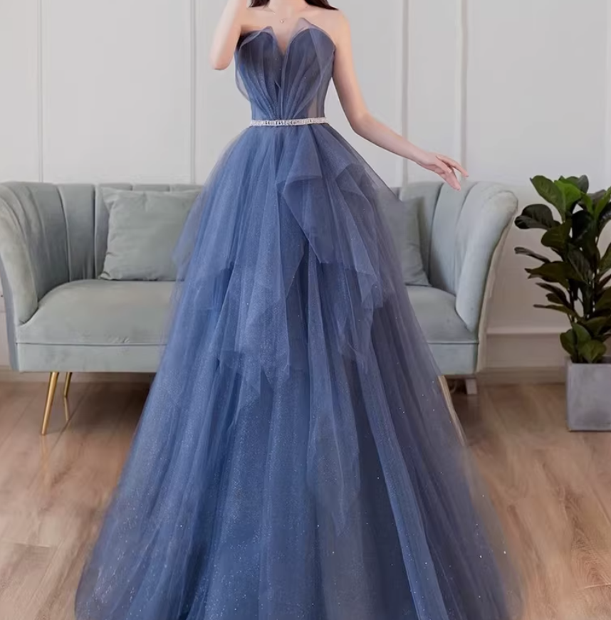 カラードレス ジュエルブルー キラキラチュール ラッフルフリル フレアスカート 披露宴 音楽会