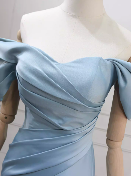 カラードレス ブルー オフショルダー ハンドドレープ マーメイドライン 豪華なバックリボン 編み上げ 演奏会