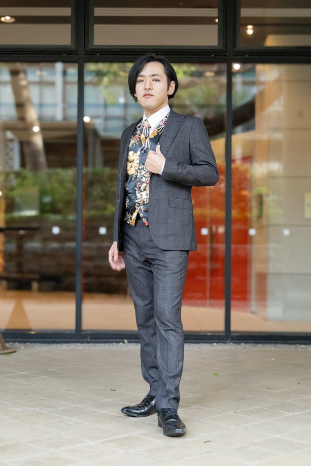 実例写真！タキシード ブラック ジャケット、ベスト、パンツの3点セット ネックタイ 新郎衣装