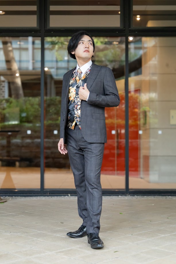 実例写真！タキシード ブラック ジャケット、ベスト、パンツの3点セット ネックタイ 新郎衣装