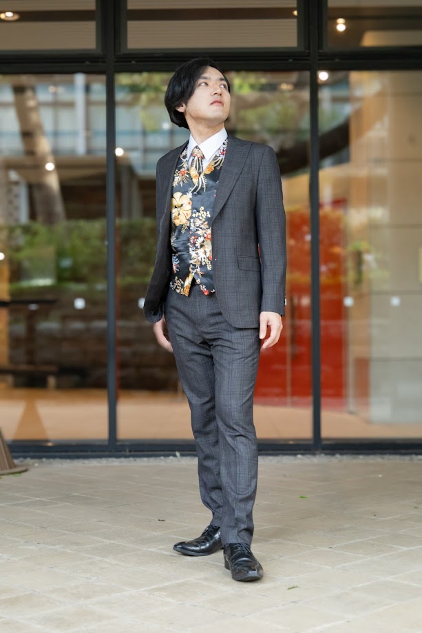 実例写真！タキシード ブラック ジャケット、ベスト、パンツの3点セット ネックタイ 新郎衣装