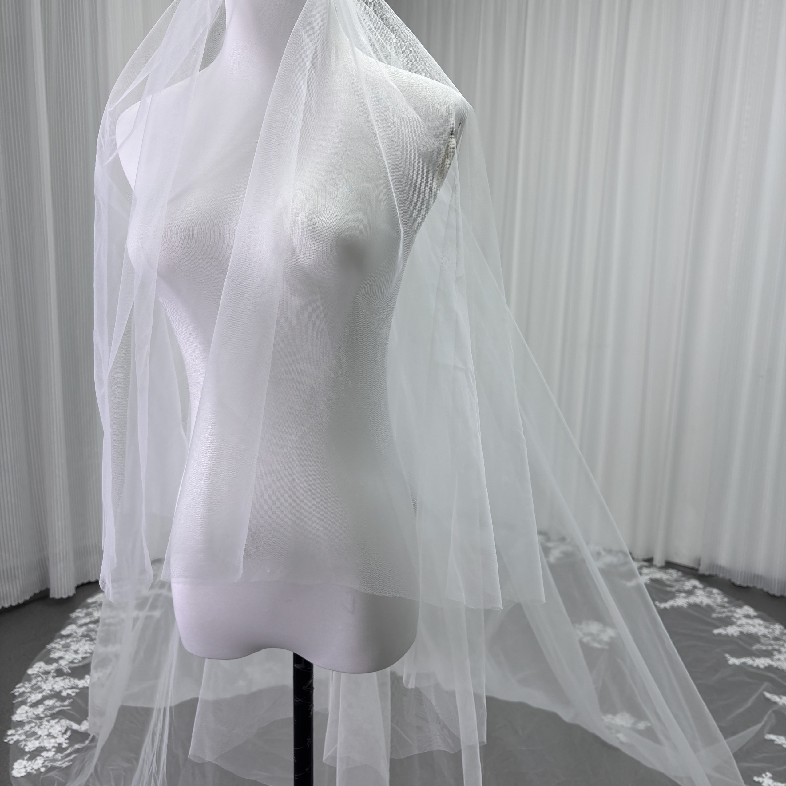 フランス風 ロングベール 美しい花レース ハンドメイド ソフトチュール 結婚式