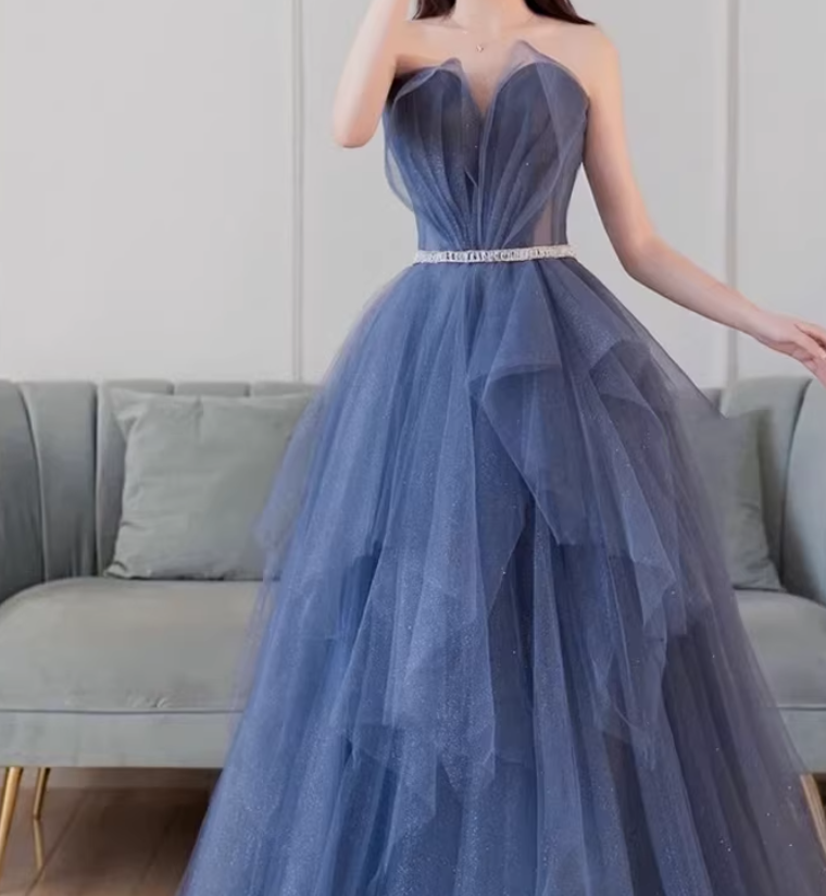 カラードレス ジュエルブルー キラキラチュール ラッフルフリル フレアスカート 披露宴 音楽会