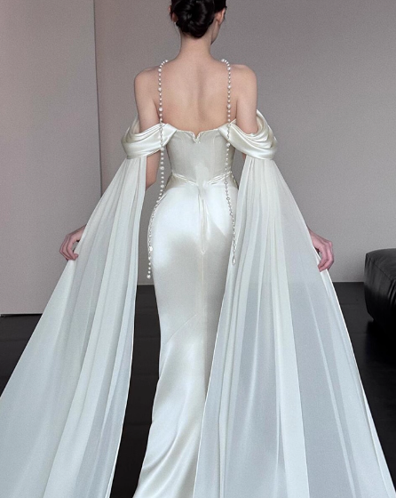 ウェディングドレス オフショルダー ふわふわリボン マーメイドライン 結婚式