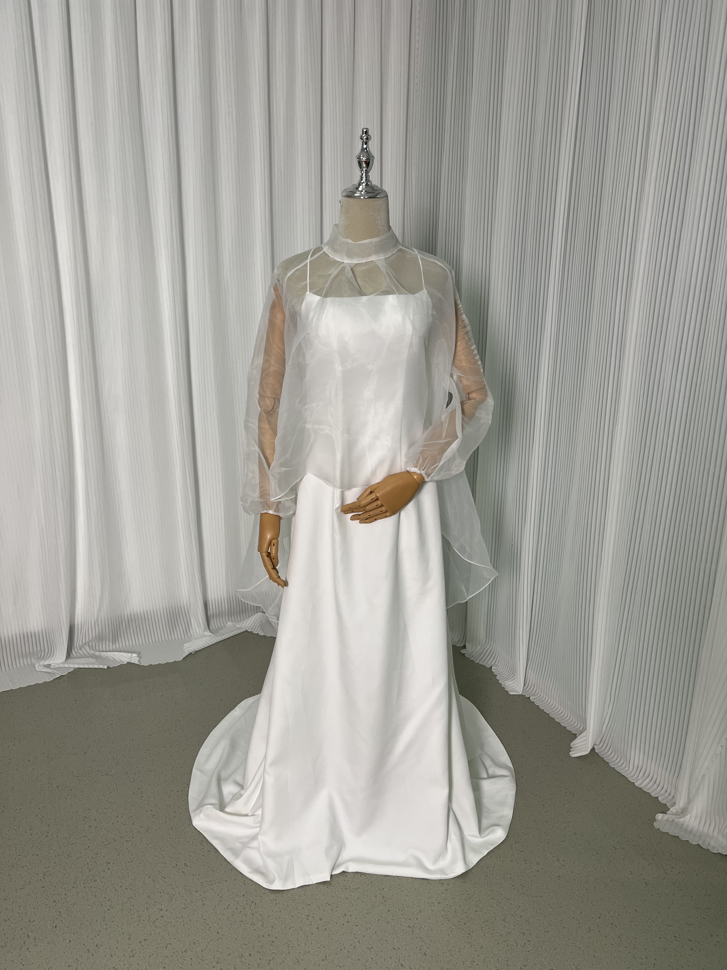 パーティードレス 2ways トップス シースルー袖 ふわふわ袖 妊婦 マット生地 前撮り 二次会
