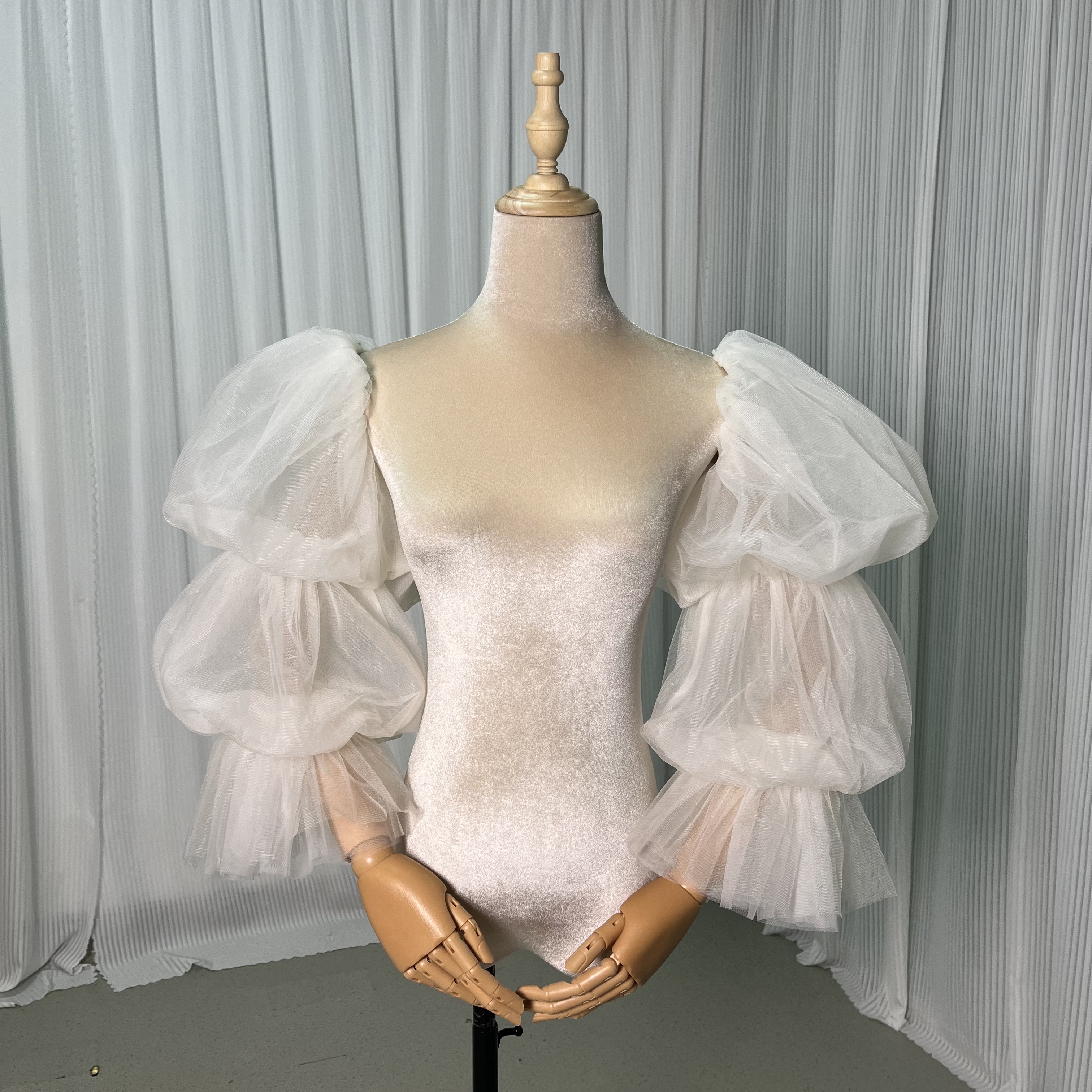 人気上昇！ロングスリーブ アイボリー 取り外し袖 上品透け袖 ストレッチ 可愛い