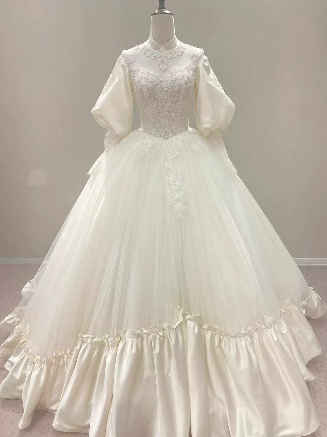 フランス風 ウェディングドレス 七分袖丈 プリンセスライン 绮丽な 披露宴/結婚式