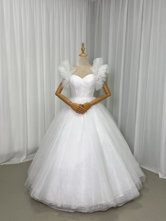 エレガント ウエディングドレス フレア袖 ロング プリンセスライン ファスナー 結婚式