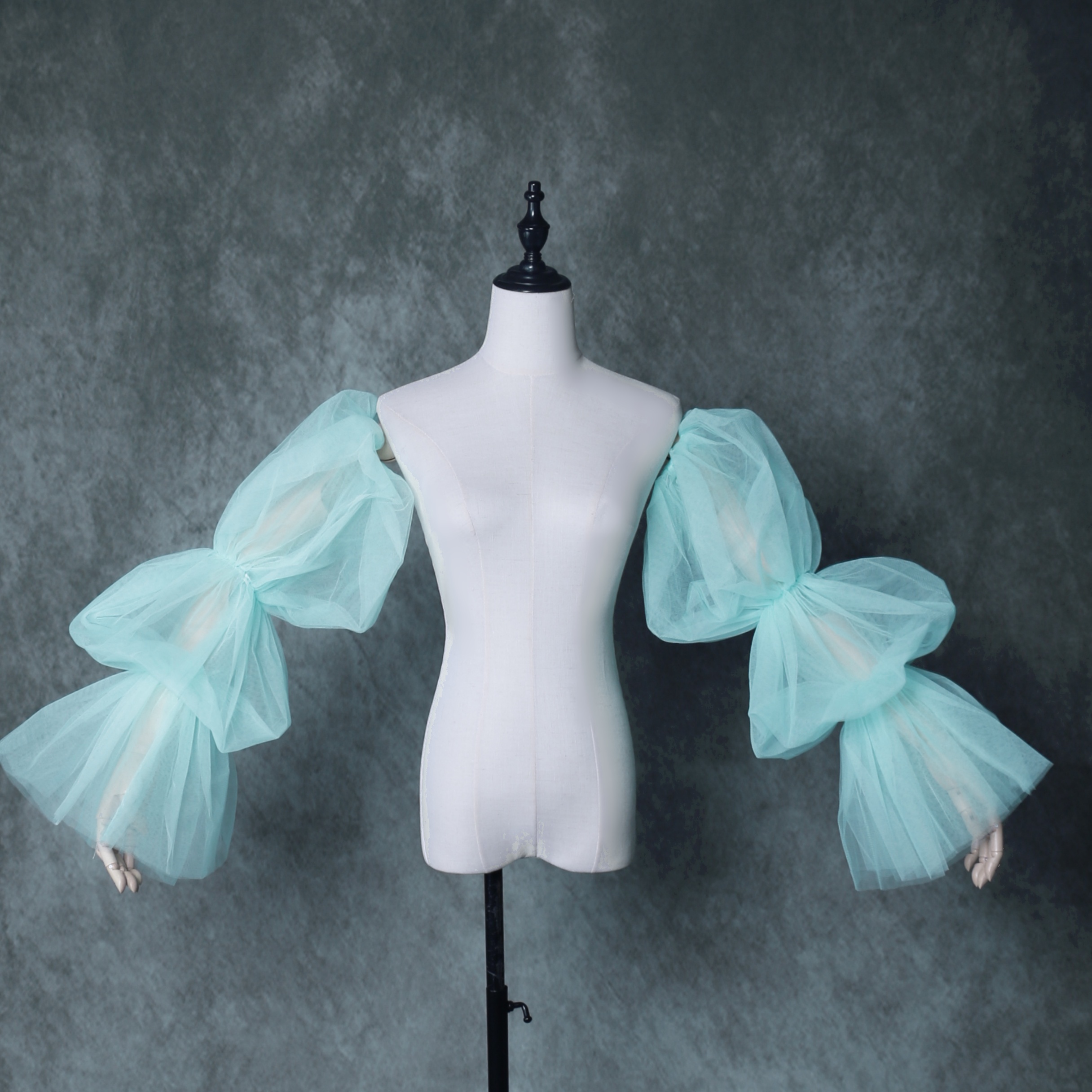 取り外し袖 グリーン ソフトチュール 上品透け袖 ウエディングドレス 可愛い