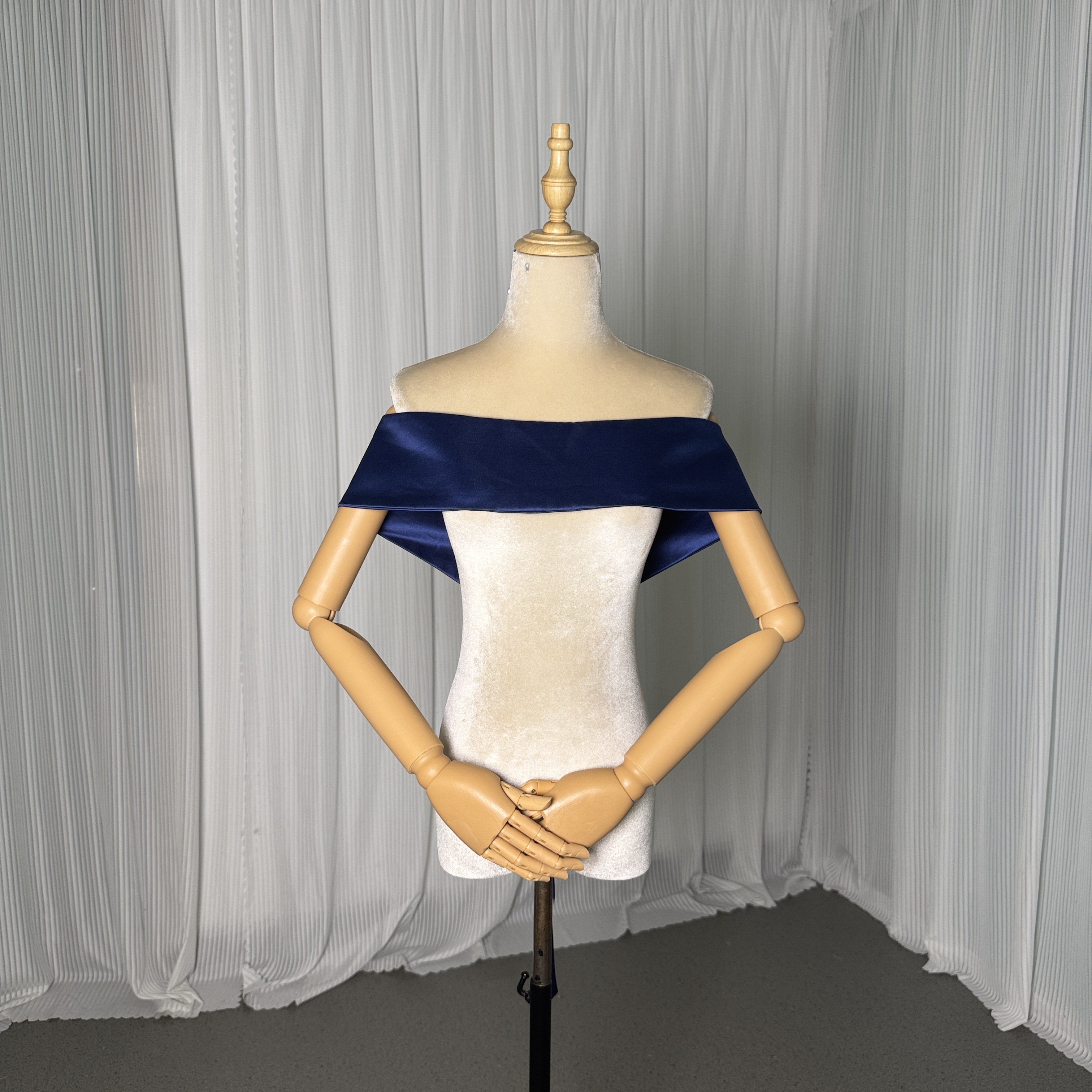 ネイビー 取り外しオフショルダー 光沢サテン オーダーメイド可能 お色直し 編み上げ