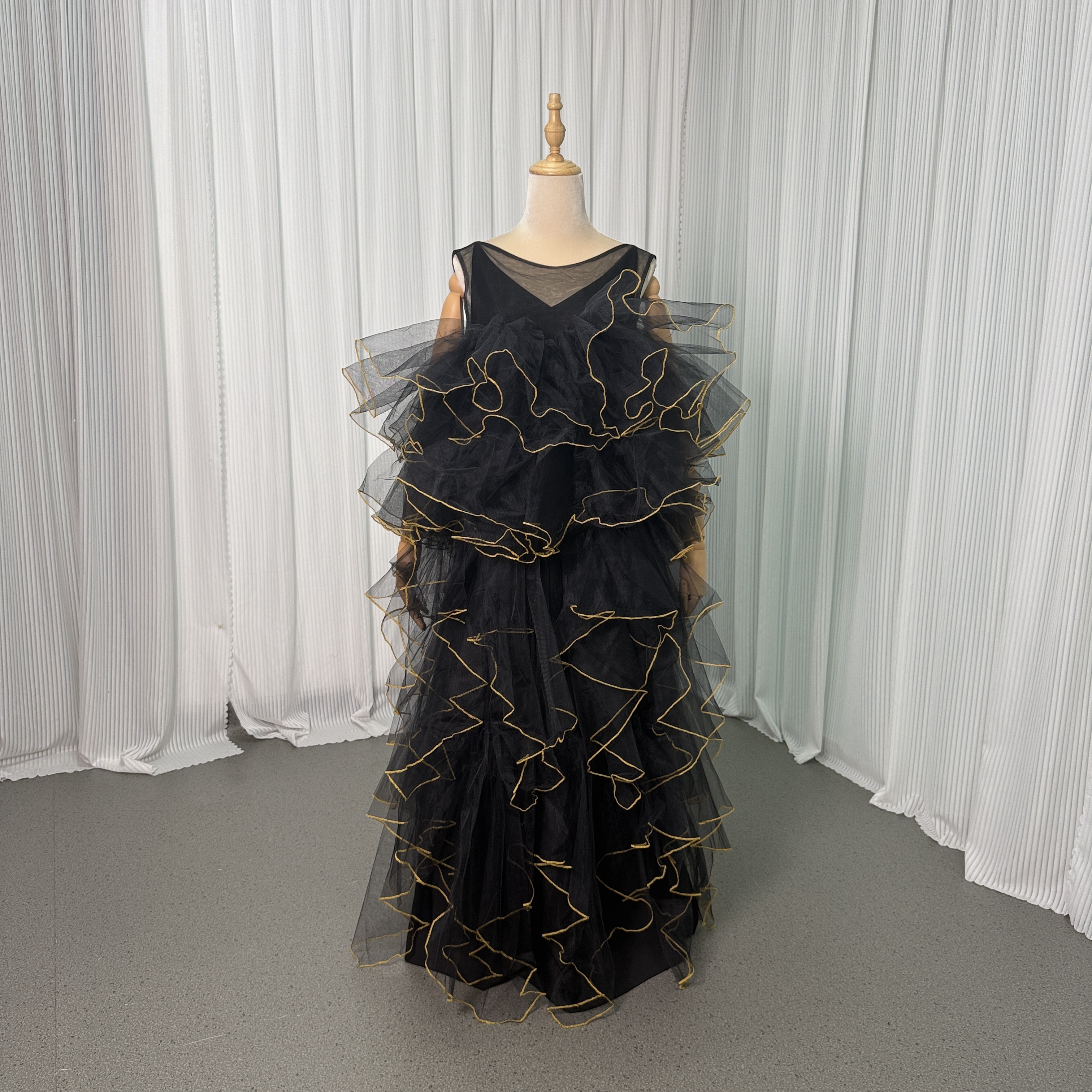 パーティードレス オーバードレス ブラック アシンメトリードレス ラッフルフリル ツーピース 音楽会 前撮り