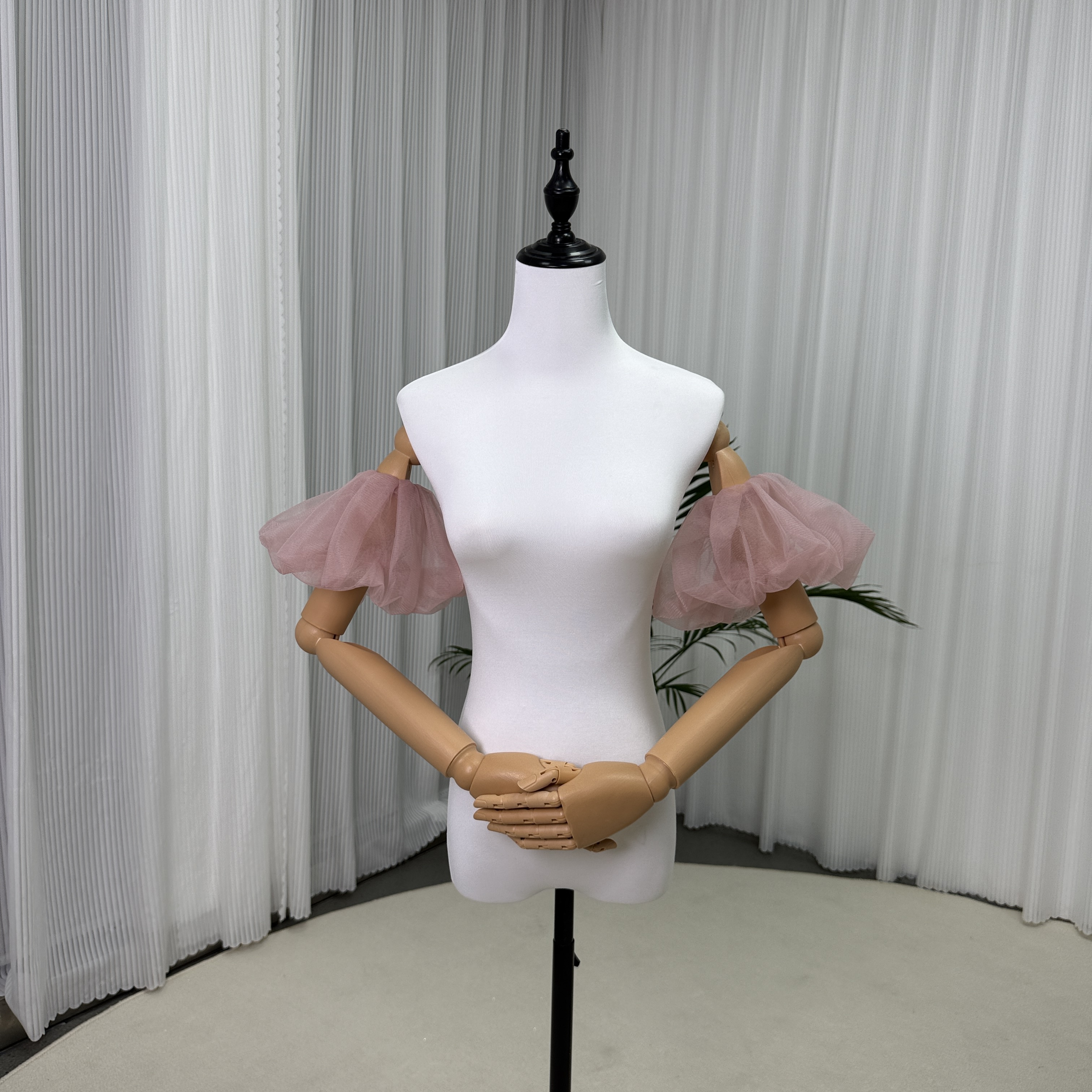 ピンク パフスリーブ ストレッチ ソフトチュール ふわふわ袖 披露宴