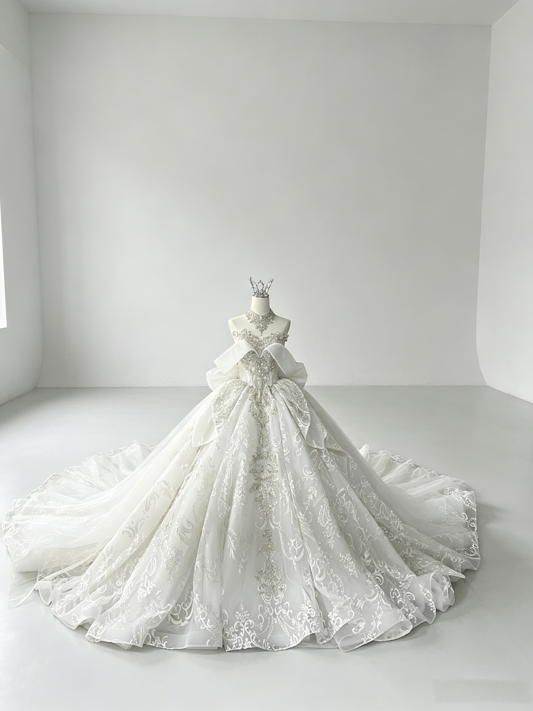 豪華！韓国風ドレス ウェディングドレス プリンセスライン ビジュードレス 華やかなトレーン 結婚式