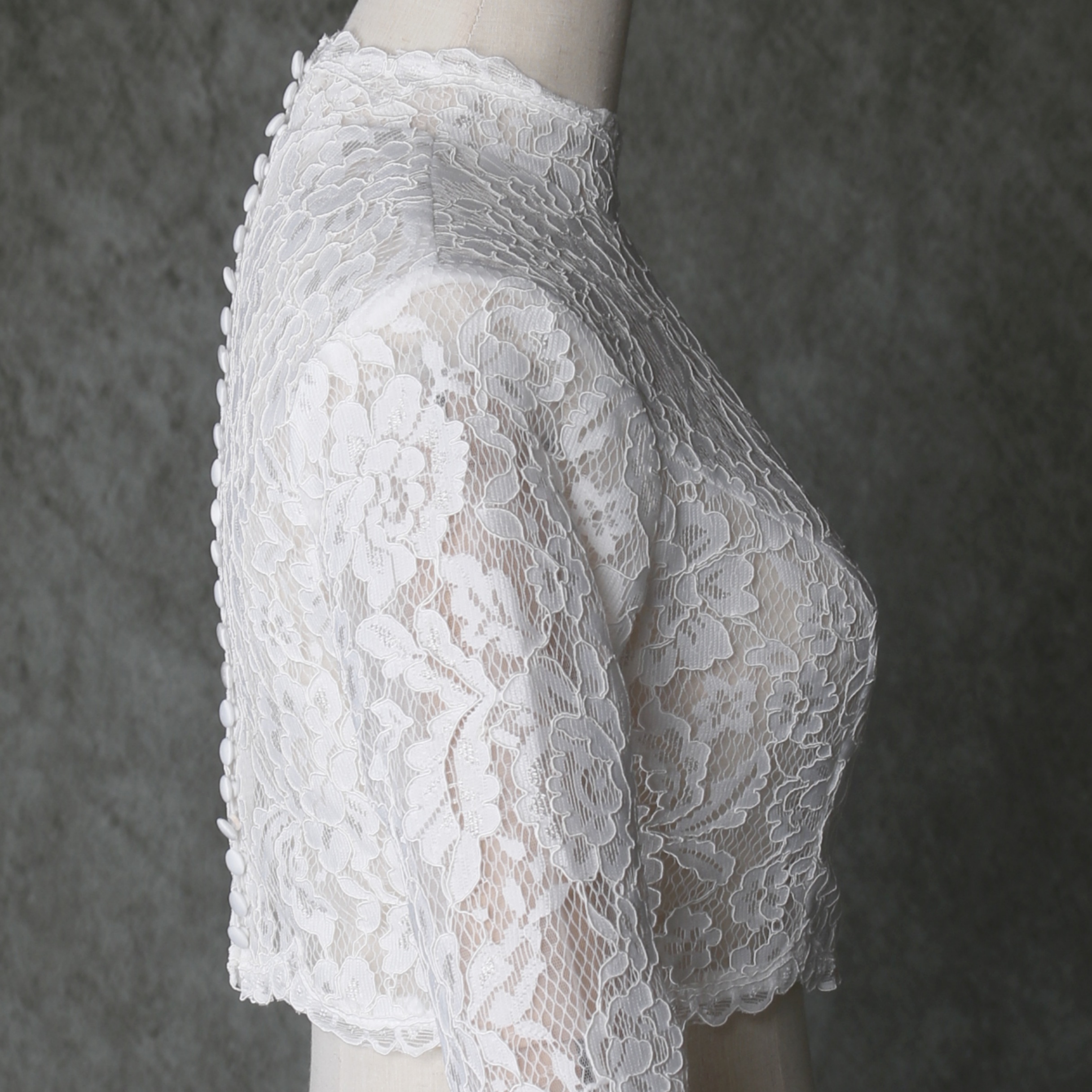 ボレロ ロングスリーブ くるみボタン 上品花レース 花嫁 ウェディングドレス ハンドメイド