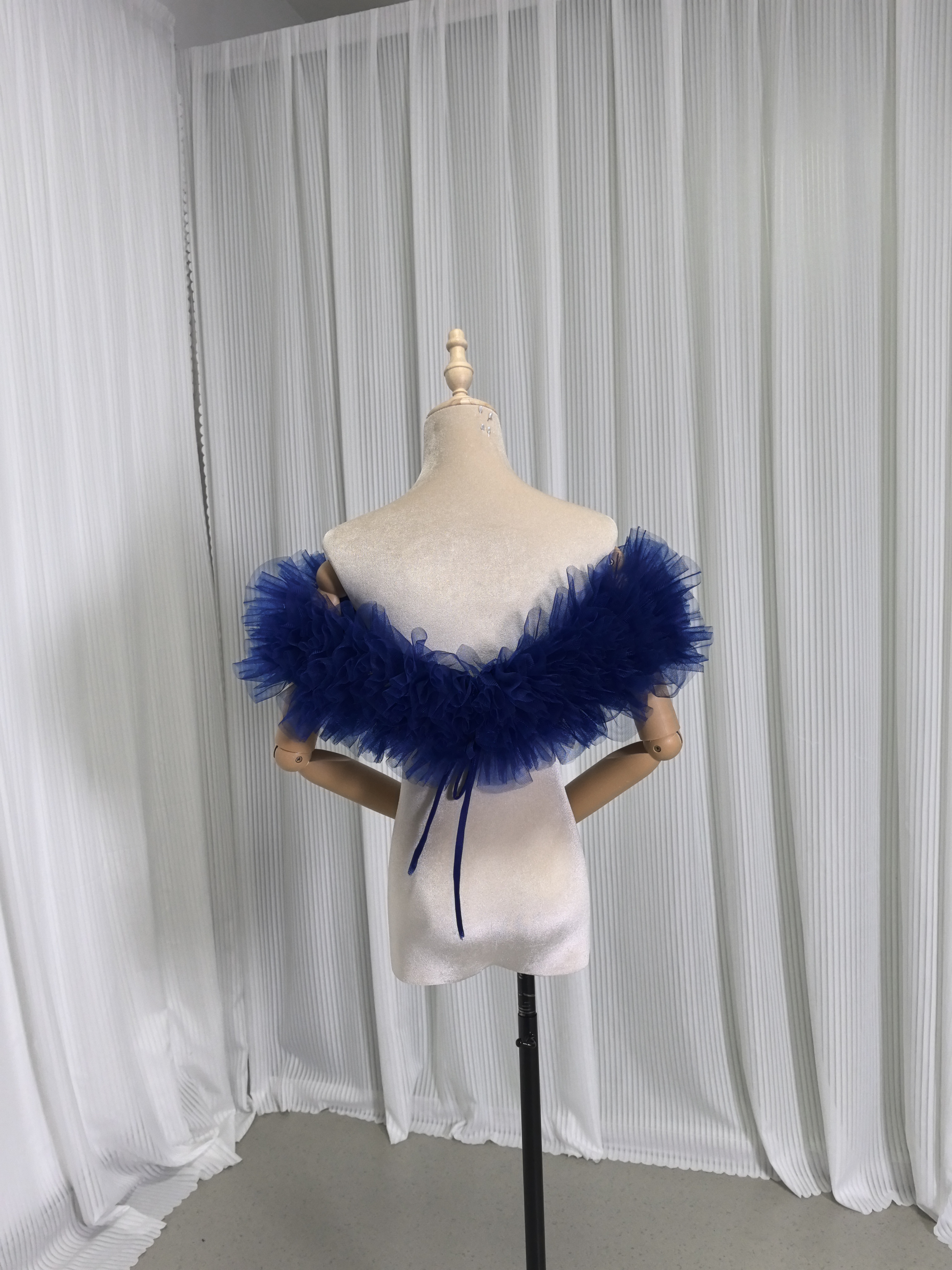 取り外しオフショルダー ネイビー ソフトチュール 編み上げ お色直し