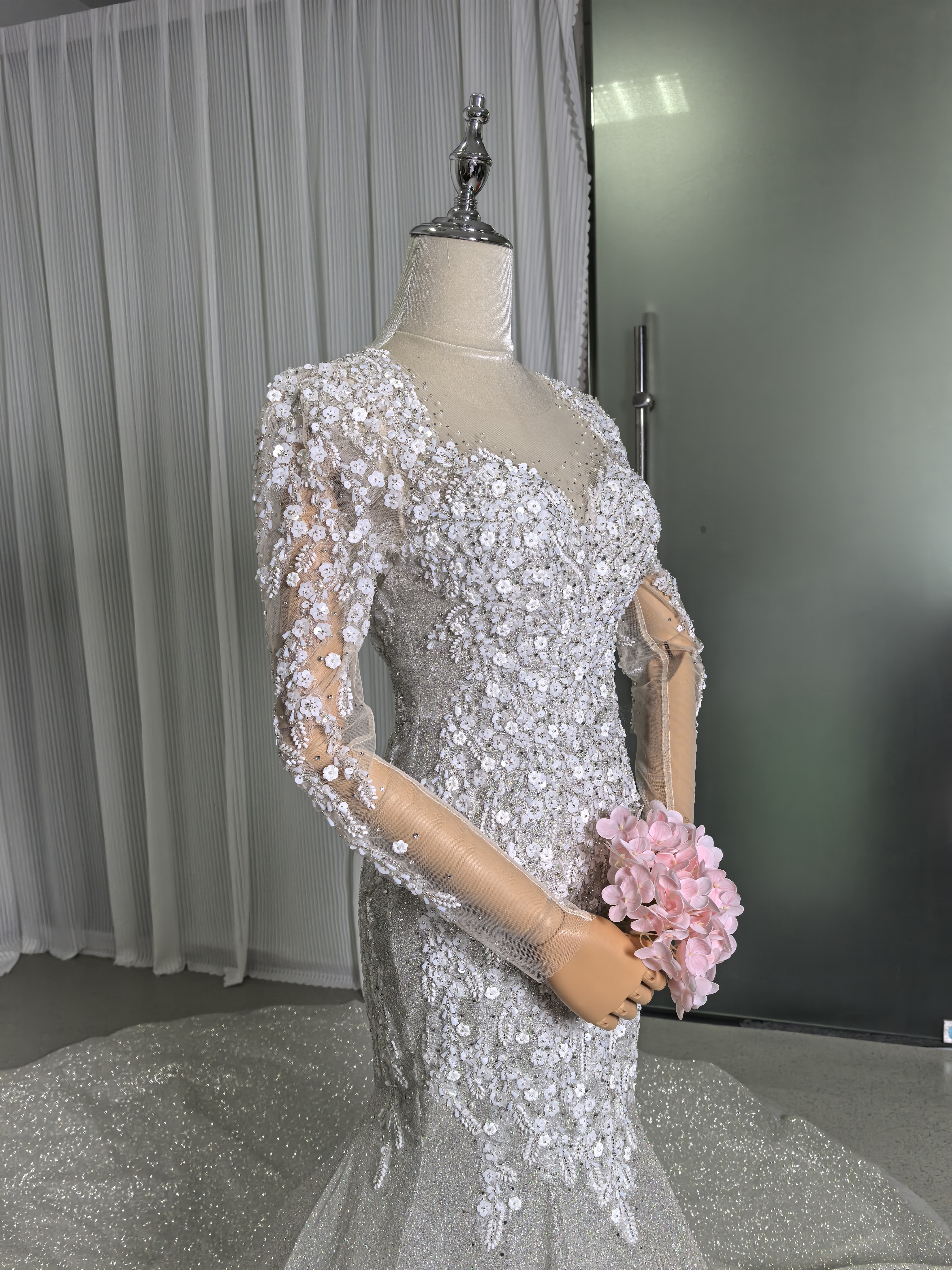華やか ウエディングドレス 韓国風ドレス マーメイドライン グリッタードレス ハンドメイド 結婚式 花嫁