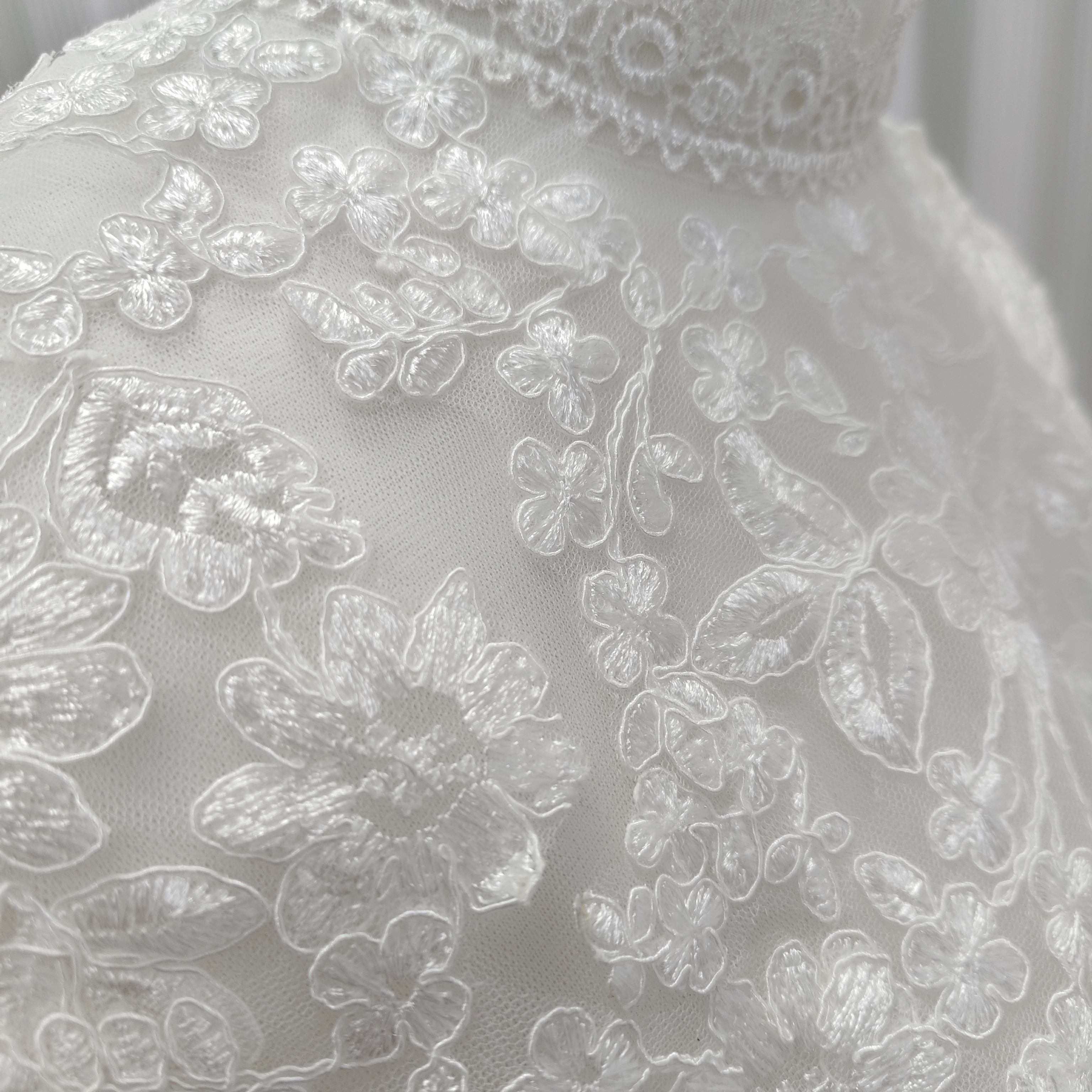 ボレロ 美しい花レース ハイネック 短袖 背中見せ くるみボタン エレガント 結婚式