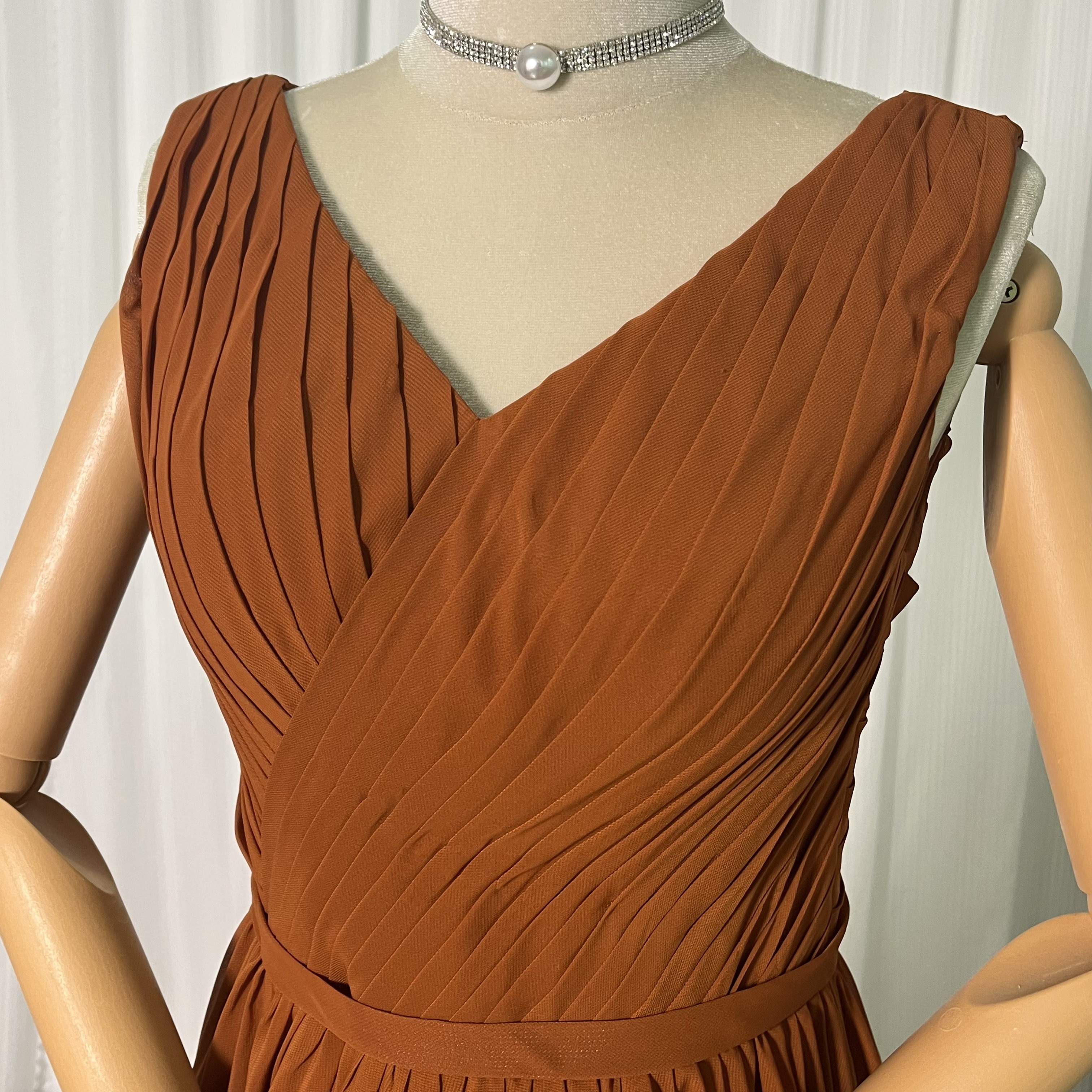 パーティードレス Vネック テラコッタ 編み上げ お呼ばれ/二次会/前撮り