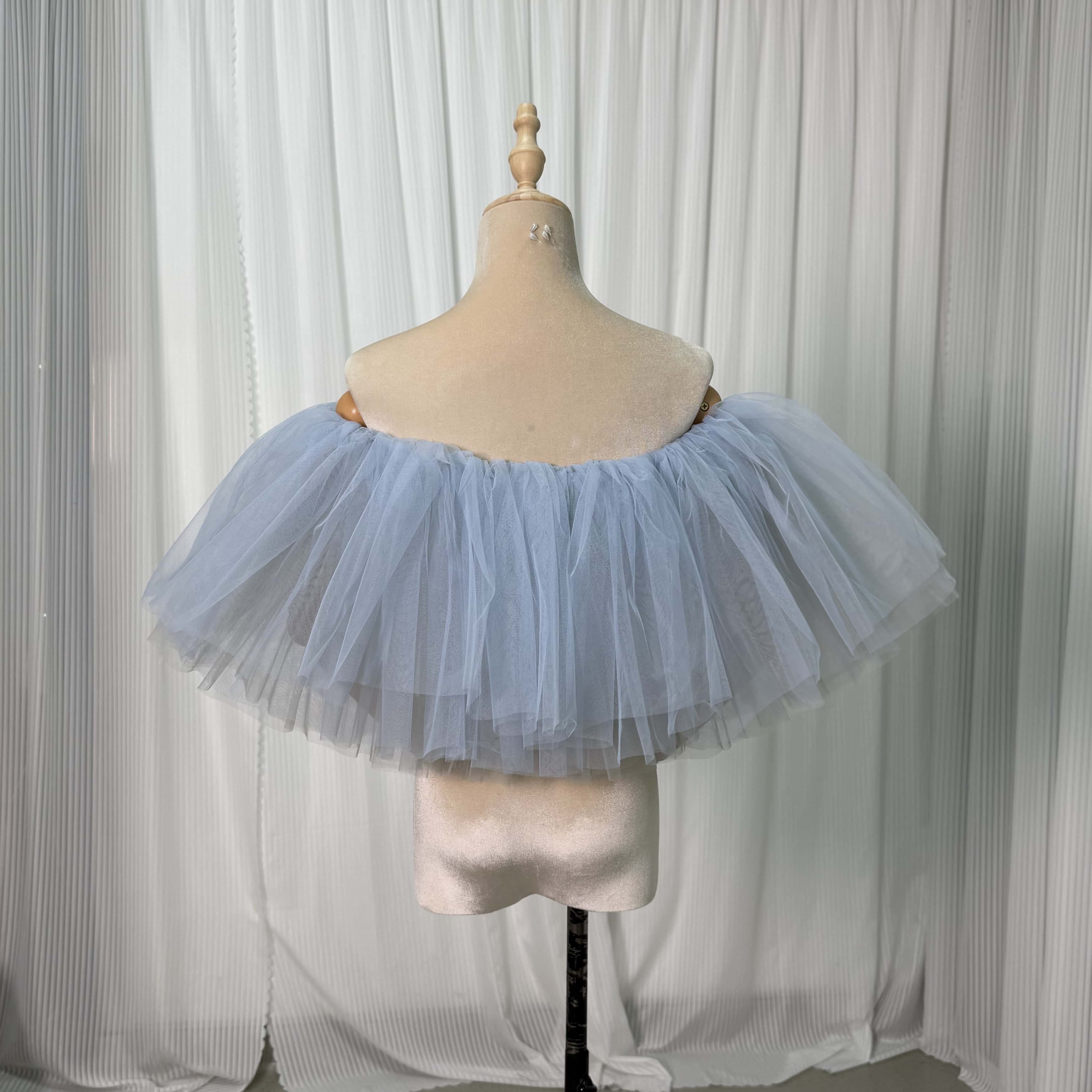 取り外しオフショルダー ブルー ソフトチュール ストレッチ 花嫁/ウェディングドレス