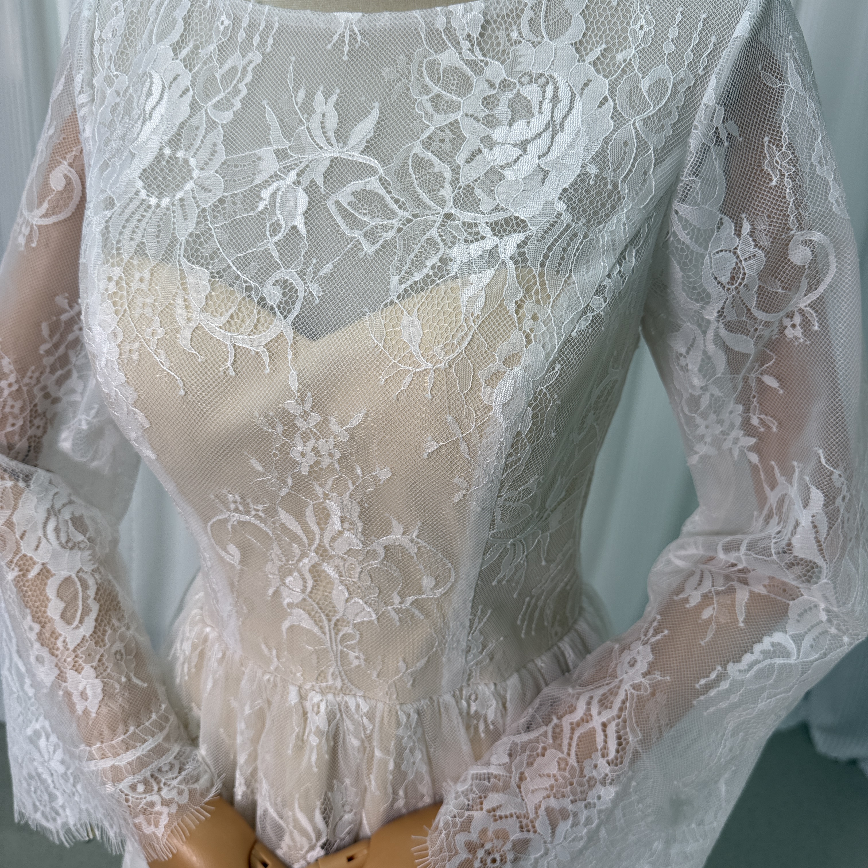 クラシカル パーティードレス スレンダードレス 長袖 繊細総レース 結婚式 二次会 花嫁 ロングドレス