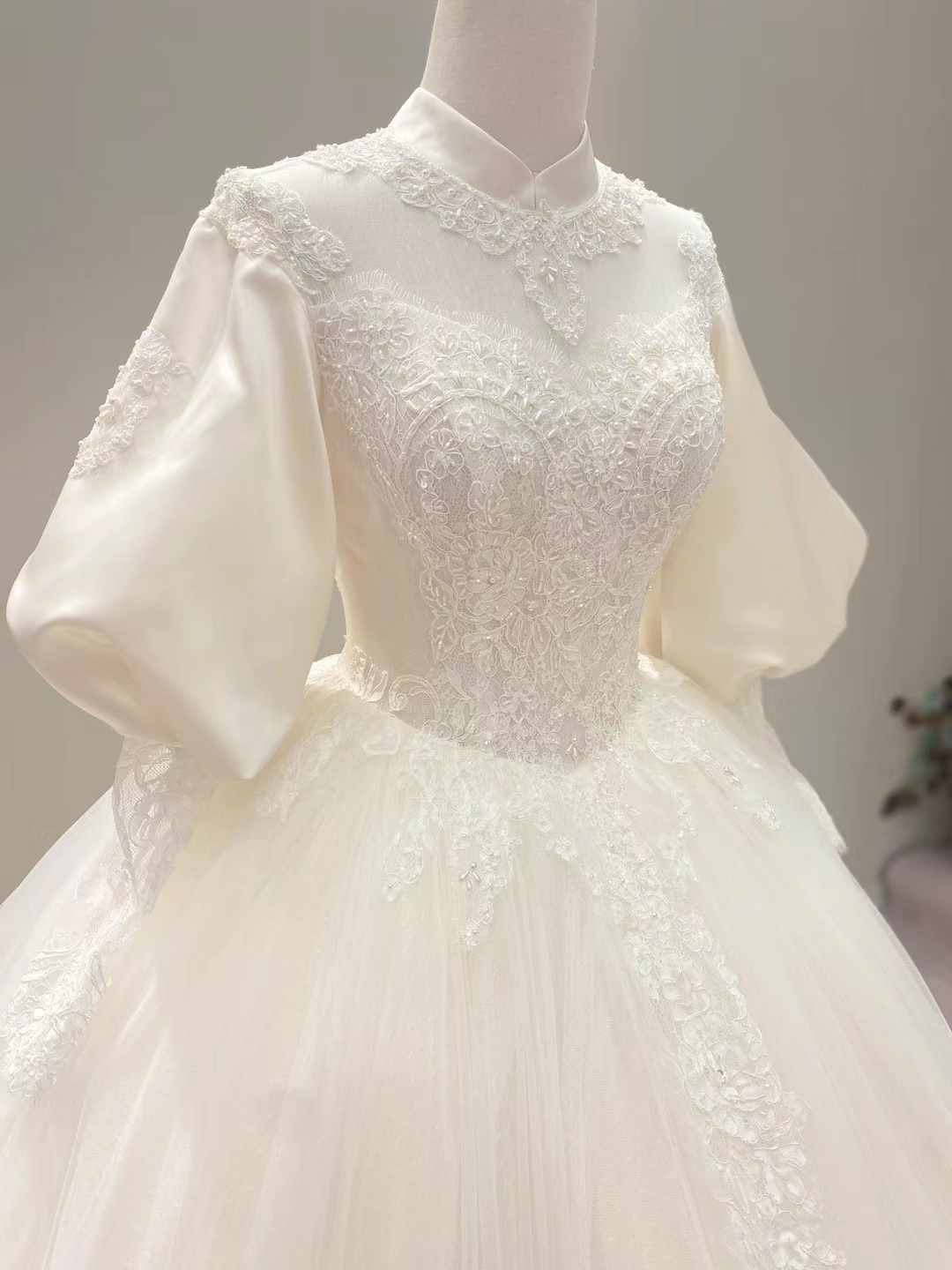 フランス風 ウェディングドレス 七分袖丈 プリンセスライン 绮丽な 披露宴/結婚式