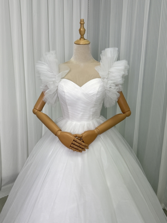 エレガント ウエディングドレス フレア袖 ロング プリンセスライン ファスナー 結婚式