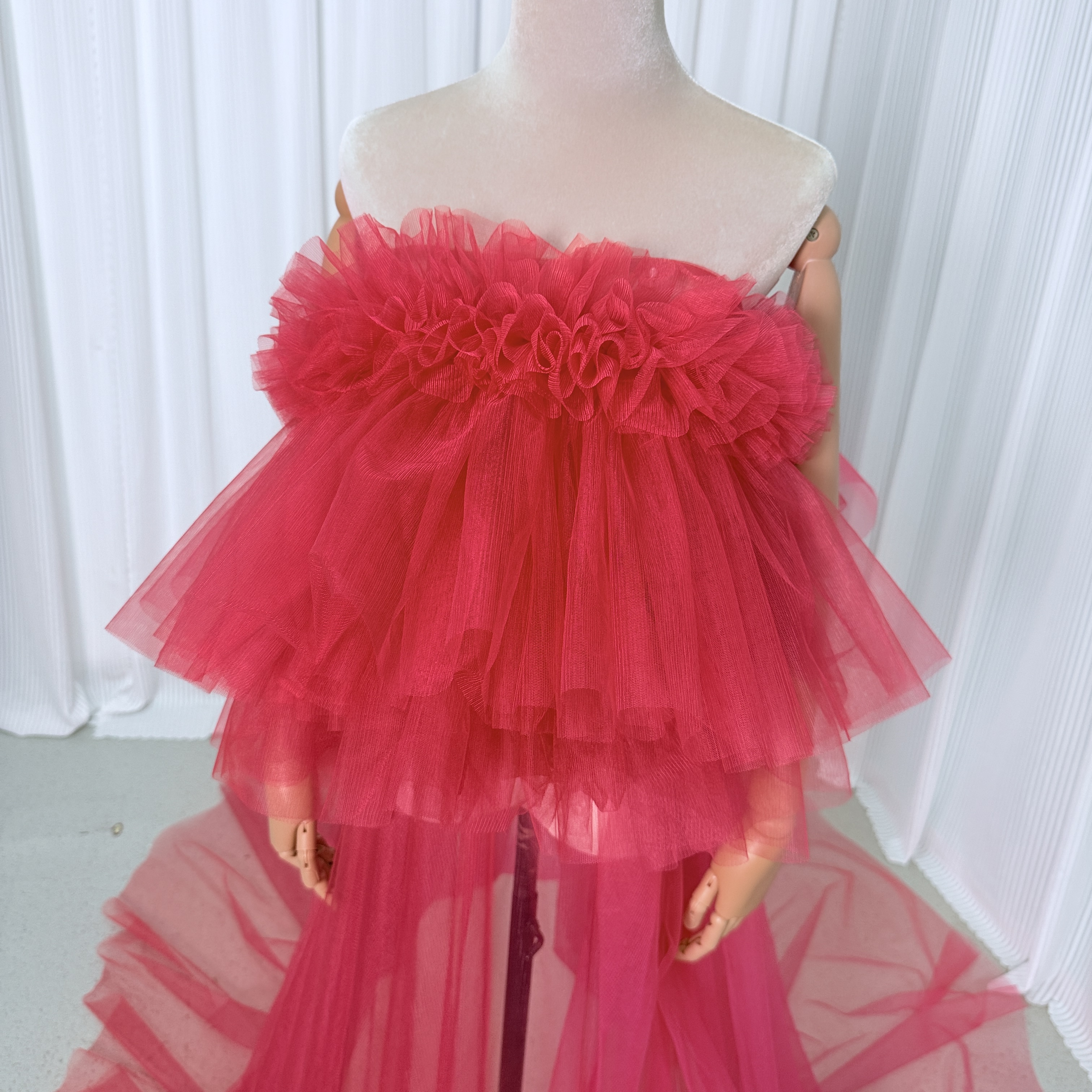 オーバードレス ビビッドピンク ビスチェタイプ カラードレス ソフトチュール 可愛い 前撮り