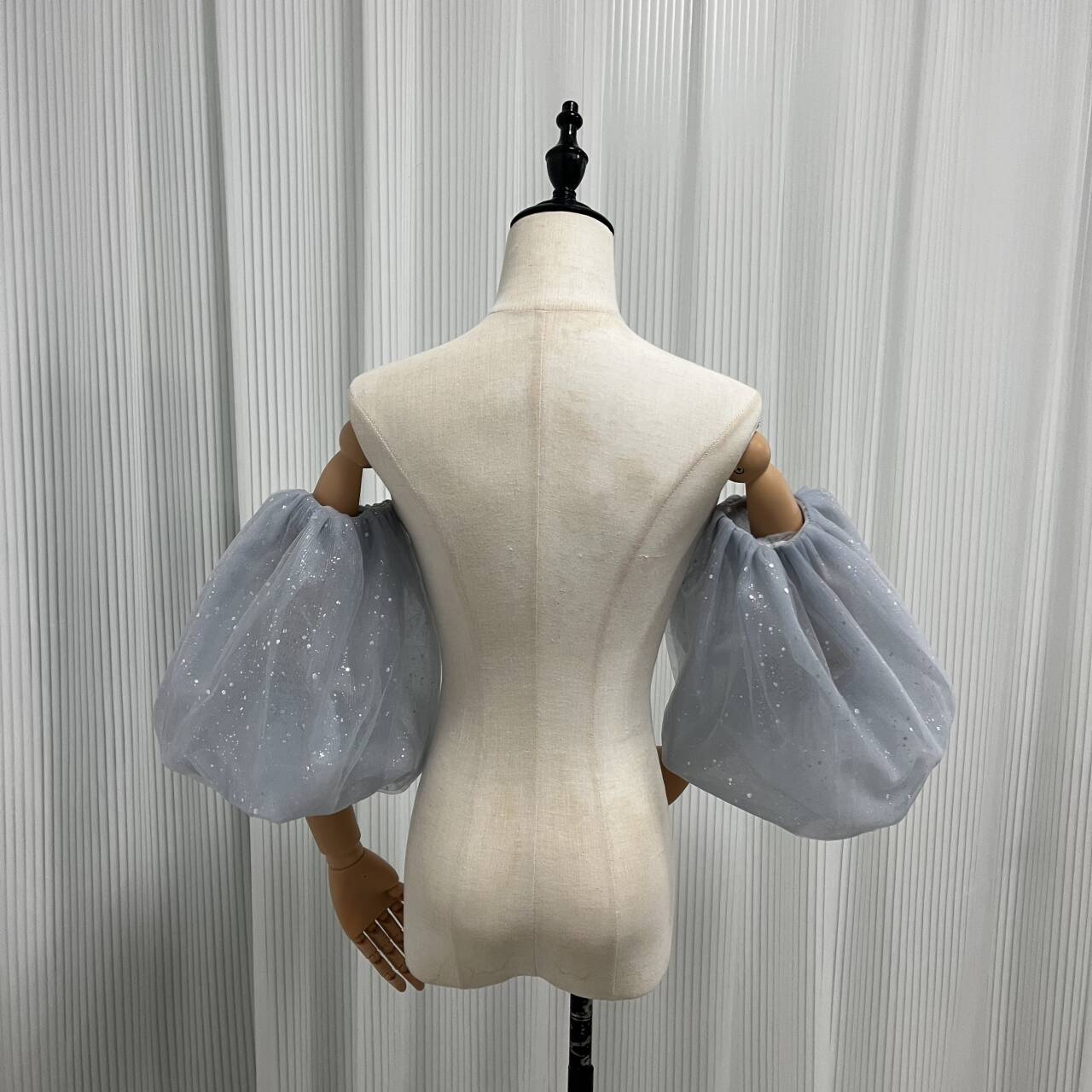 パフスリーブ 水色 取り外し袖 キラキラグリッターチュール お色直し 可愛い