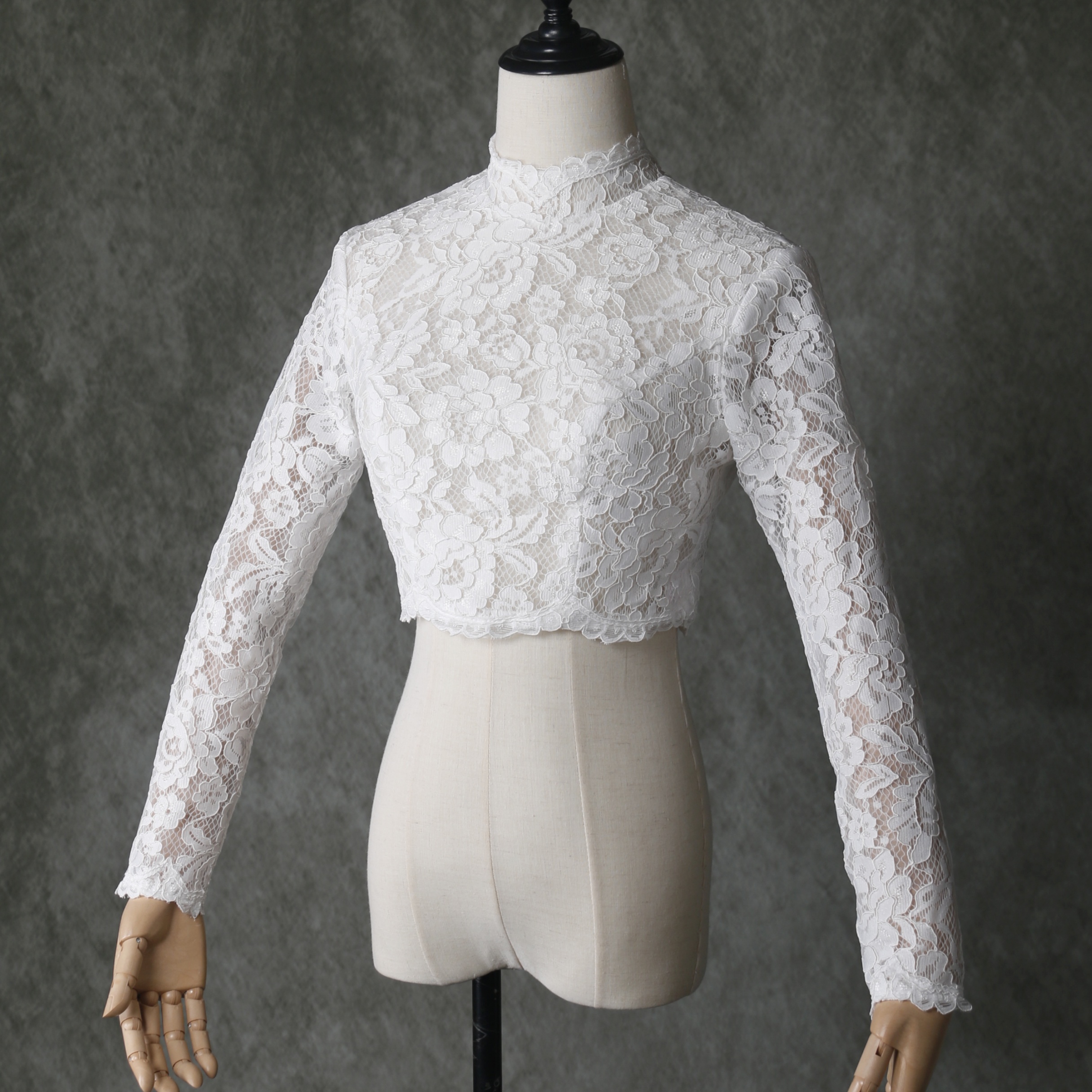 ボレロ ロングスリーブ くるみボタン 上品花レース 花嫁 ウェディングドレス ハンドメイド