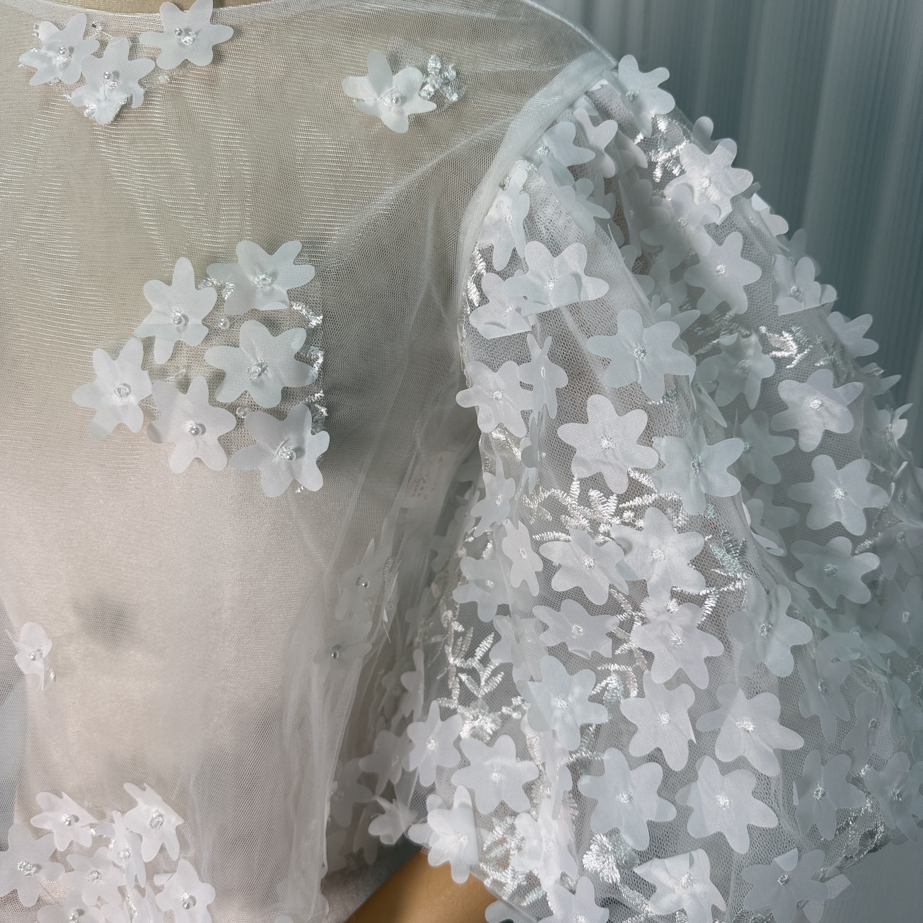 ビスチェボレロ 花モチーフ 3D立体レース刺繍 バルーンスリーブ プリンセスライン 結婚式