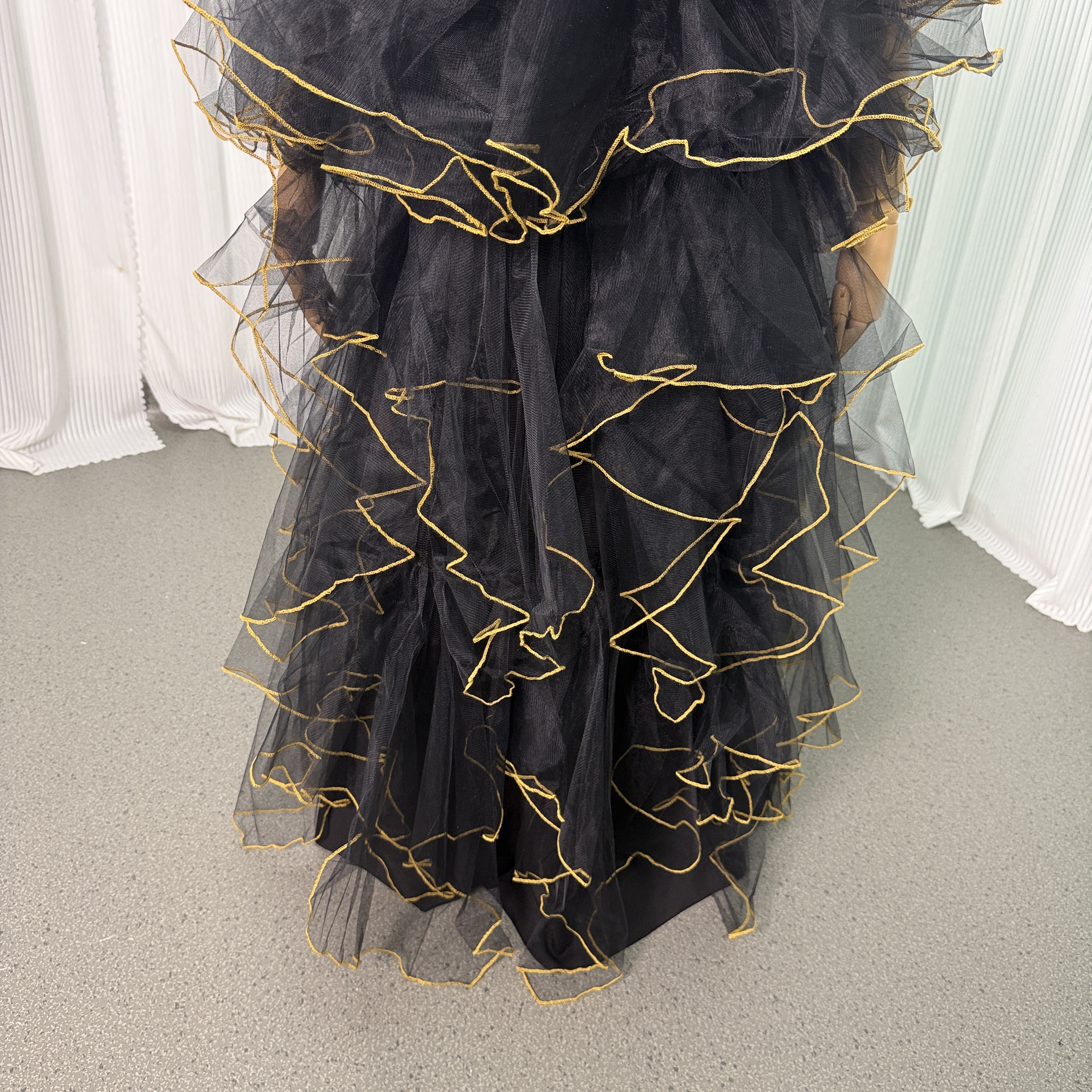 パーティードレス オーバードレス ブラック アシンメトリードレス ラッフルフリル ツーピース 音楽会 前撮り