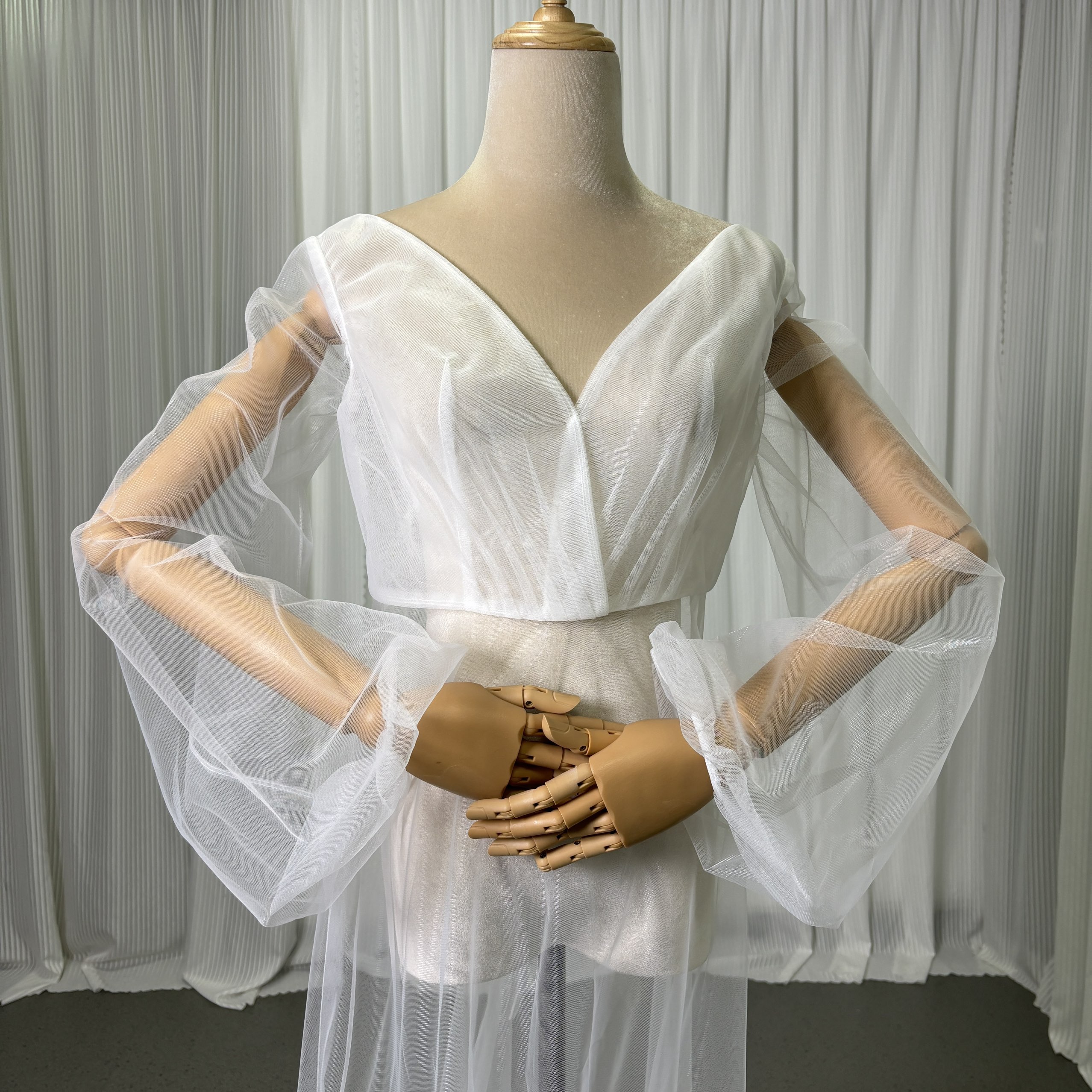 オーバードレス Vネック ロングスリーブ ファスナー オートクチュール 前撮り 結婚式 マタニティドレス