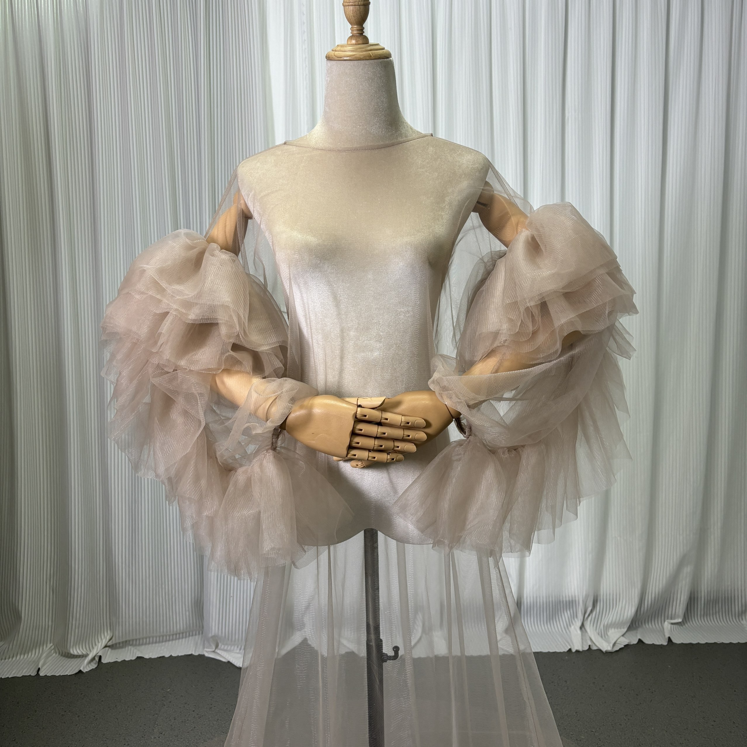 オーバードレス ブラウン 長袖 ラッフルフリル オートクチュール エレガント 前撮り