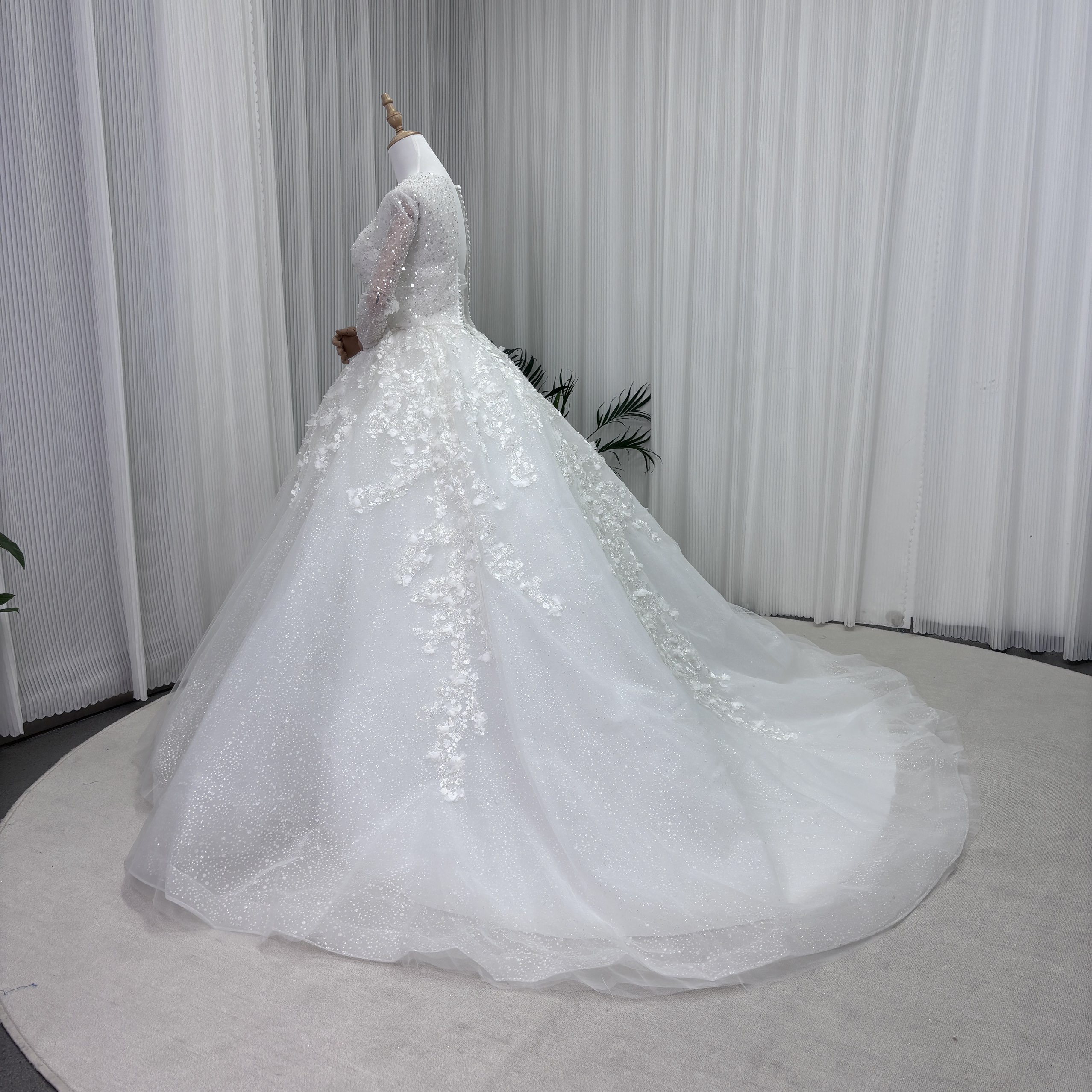 フランス風 ウエディングドレス+ボレロ キラキラスパンコール 美しい花レース プリンセスライン 編み上げ 結婚式
