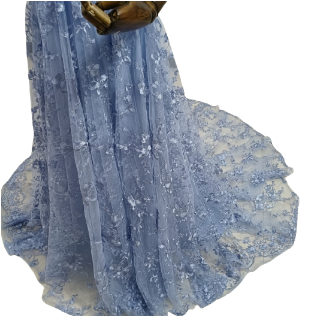 キャミソール ブルー カラードレス 背中見せ 贅沢な小花総レース 華やかなトレーン 前撮り