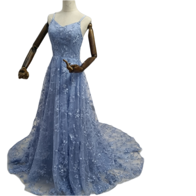 キャミソール ブルー カラードレス 背中見せ 贅沢な小花総レース 華やかなトレーン 前撮り