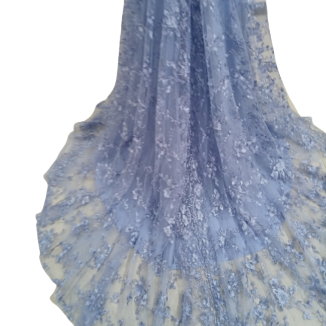 キャミソール ブルー カラードレス 背中見せ 贅沢な小花総レース 華やかなトレーン 前撮り