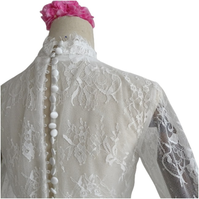 ボレロ エレガントレース ハイネック ロングスリーブ くるみボタン 結婚式